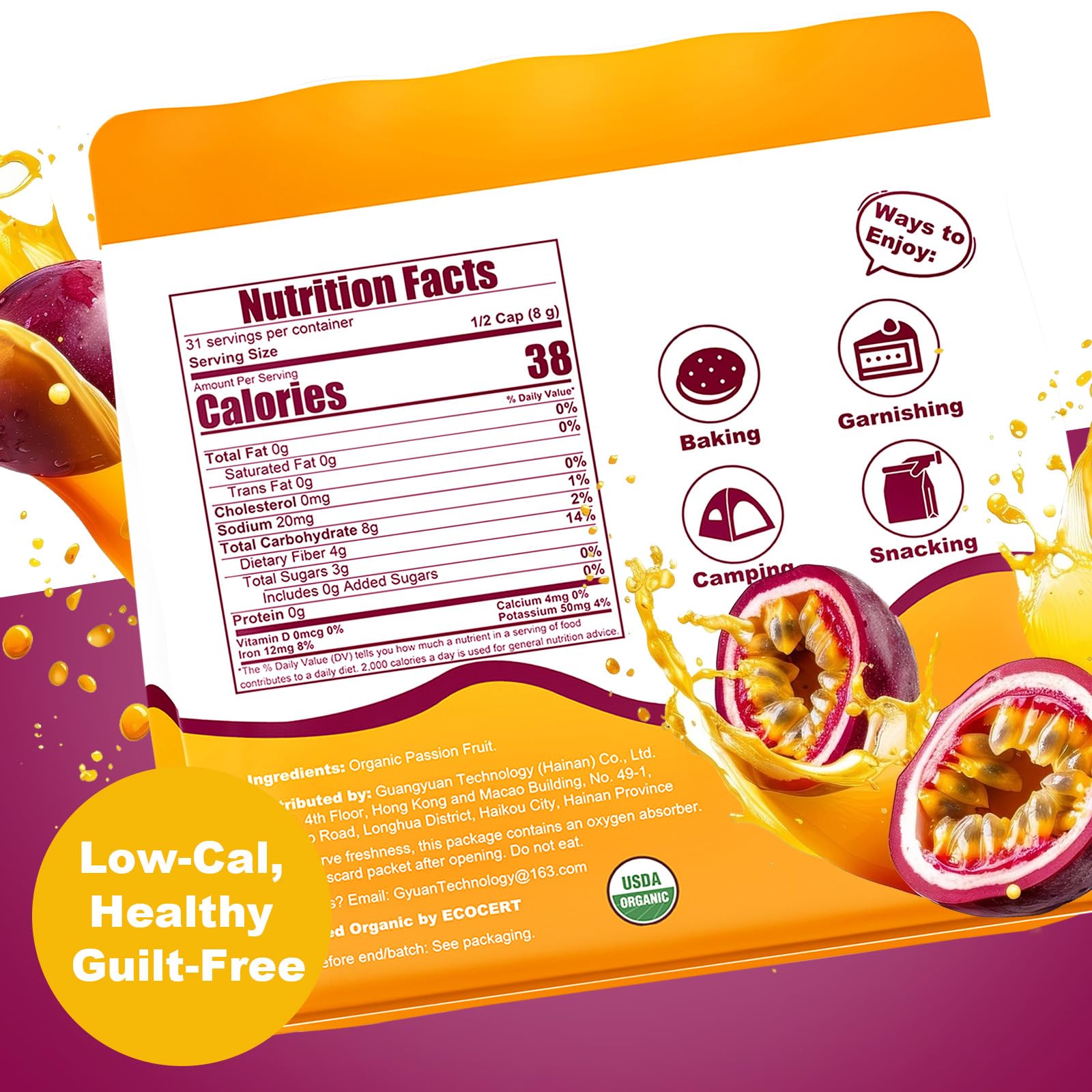 Organic Freeze Dried Passion Fruit Chunks, 9oz/255g | No Additives, Non-GMO, Gluten-Free & Unsweetened | Crunchy Dehydrated Fruits for Smoothies