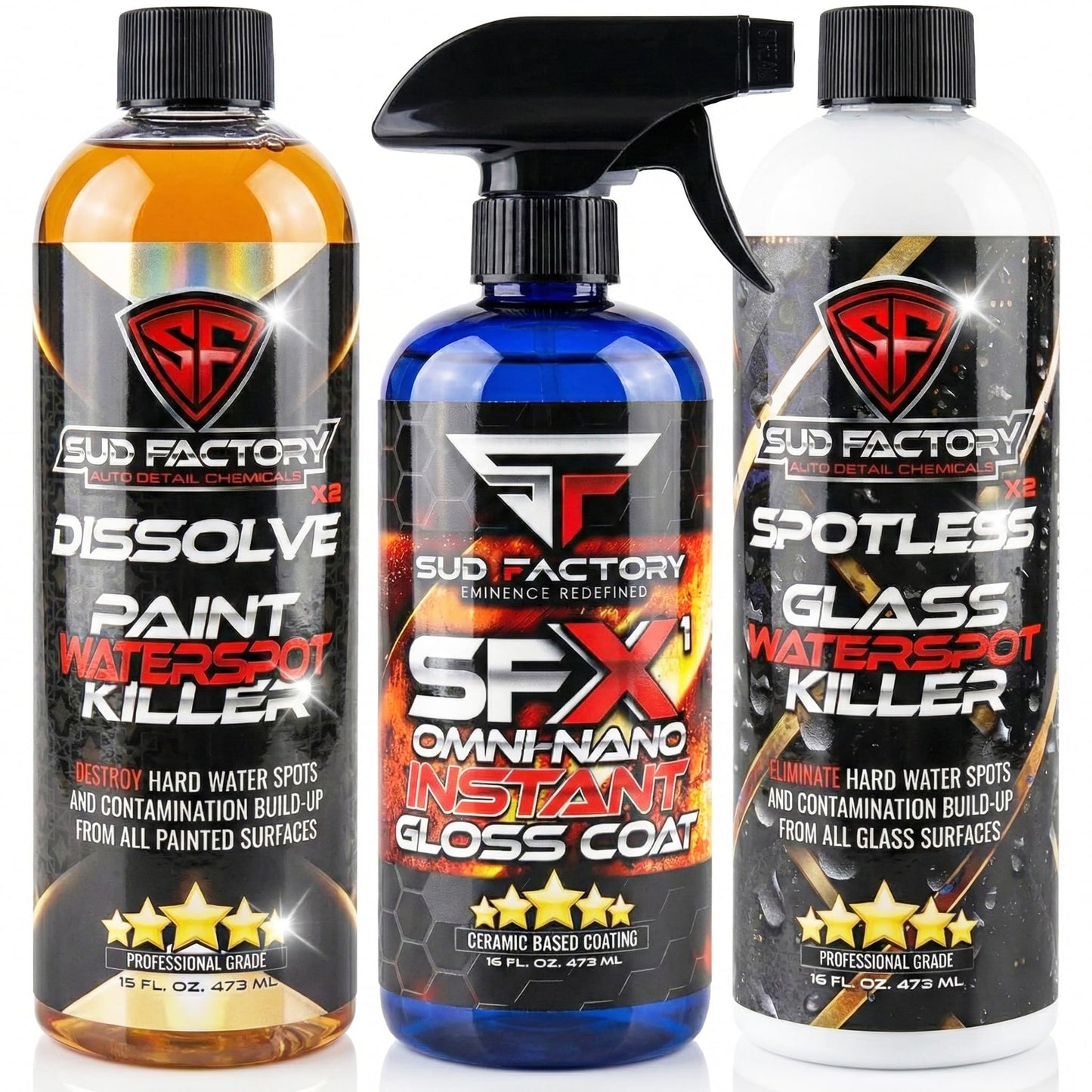 Sud Factory Ultimate Upgraded Paint, Glass Water Spot & Stain Removers Plus Protection Coating for Cars, Homes & Boats Bundle Of 3