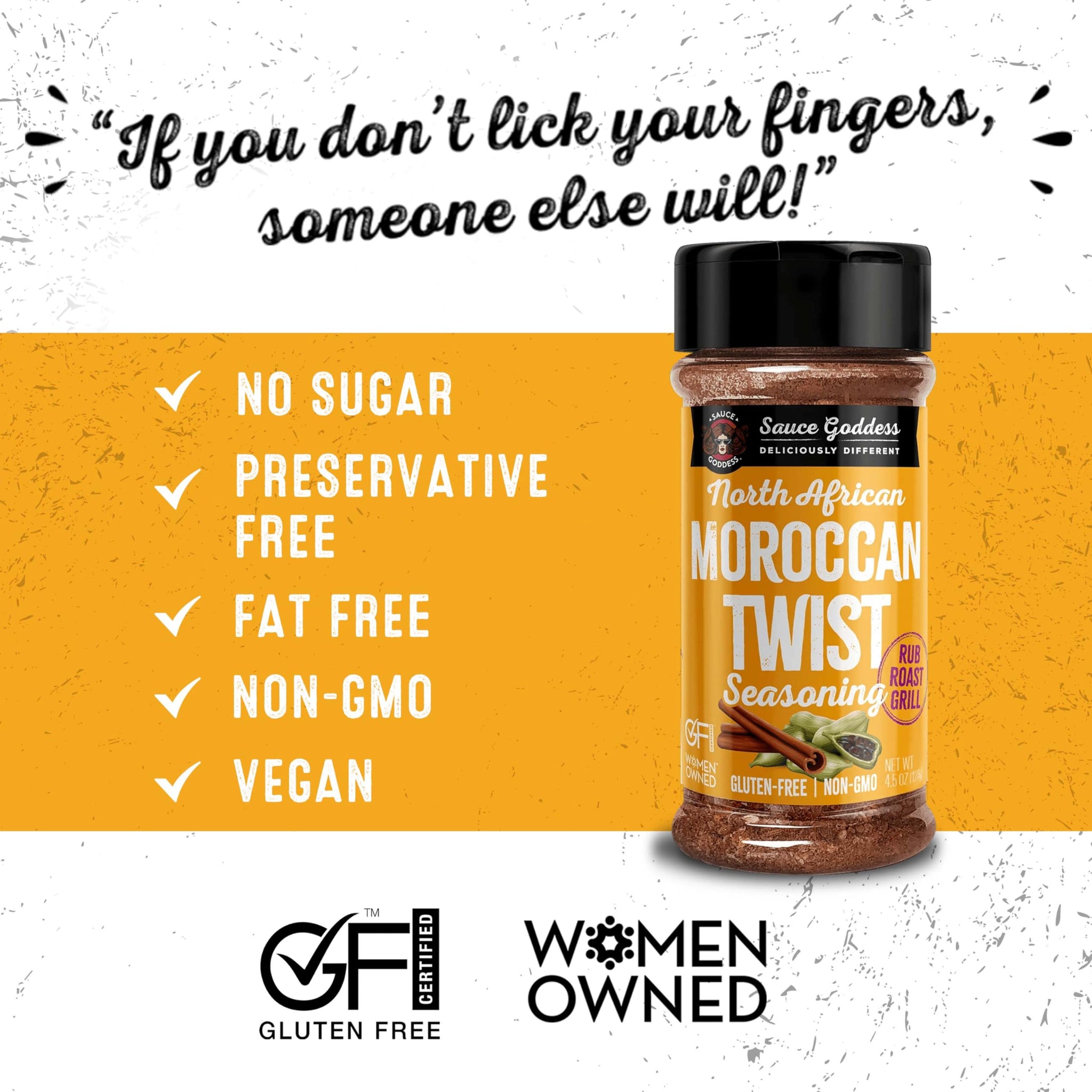 Sauce Goddess - Moroccan Twist Spice Shaker - Exotic Blend with Cardamom & Cinnamon, No Sugar, Gluten-Free, Low Sodium, Vegan - 4.5oz