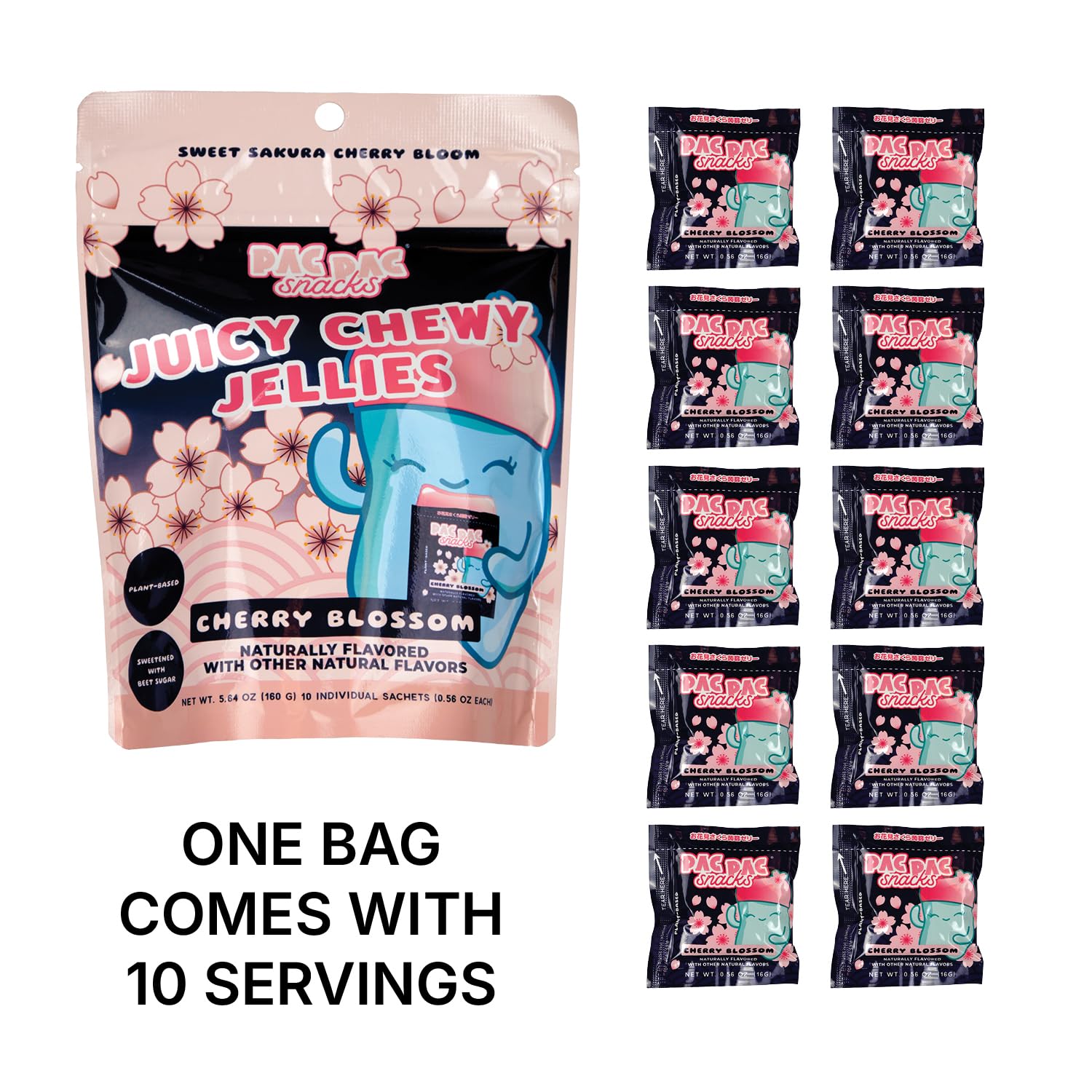 Cherry Blossom Juicy, Chewy Jellies I Premium Konjac Jelly Treats I 10 Sachets per Bag I Vegan, Gluten-Free, Low Calorie I Crafted in Japan I 5g