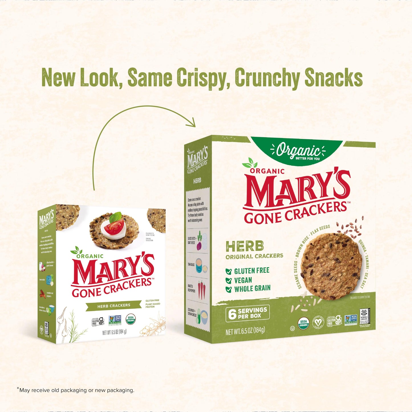Mary's Gone Crackers Herb Crackers, Organic Brown Rice, Flax & Sesame Seeds, Gluten Free, 6.5 Ounce