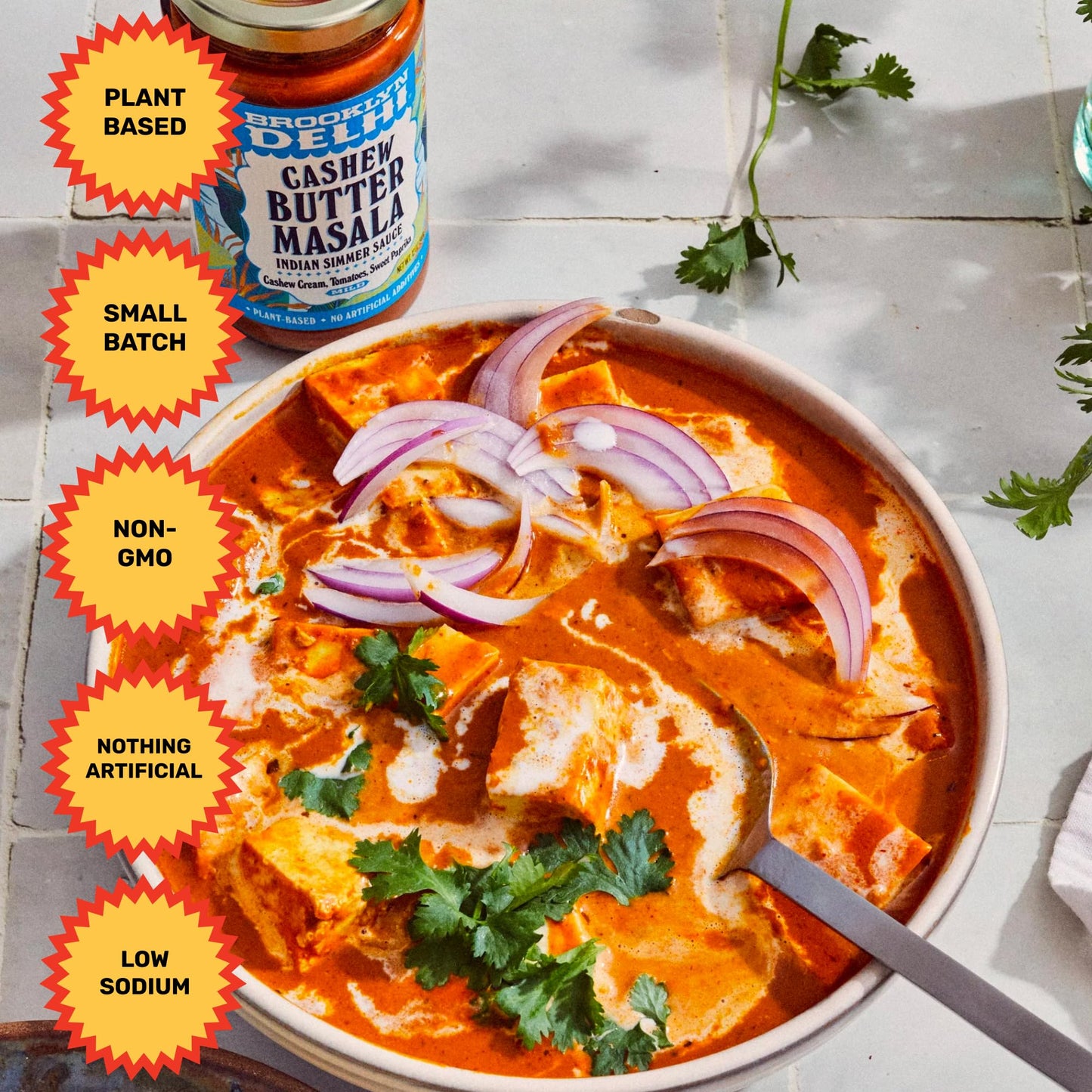 Brooklyn Delhi Cashew Butter Masala - Indian Simmer Sauce with Cashew Cream Tomatoes, Sweet Paprika - 12 Ounces - Mild Enough for a kid, Flavorful