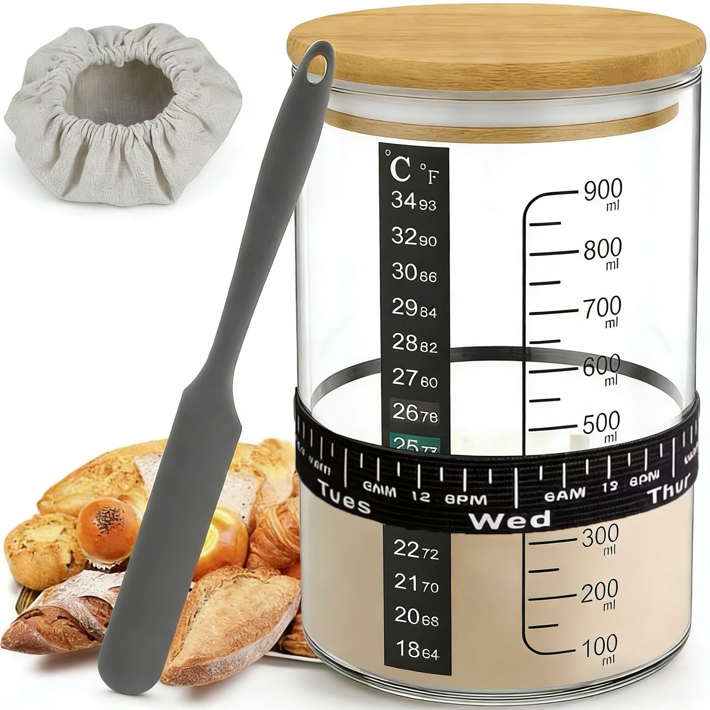 BRIRILINE Pro Sourdough Bread Starter Kit - 34 oz sourdough jar with 5 unique features for the perfect sour dough bread & sourdough starter kit