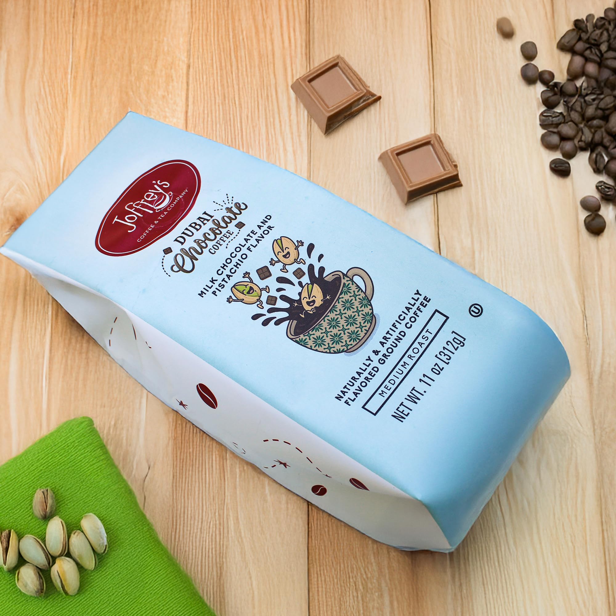 Joffrey’s Coffee - Dubai Chocolate Coffee | Milk Chocolate & Toasted Pistachio (Ground, 11 oz)