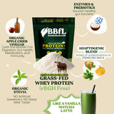 BBfL Grass-Fed Whey Protein Shake - 21g rBGH-Free Protein, Matcha + Apple Cider Vinegar, Prebiotics, Digestive Enzymes, Adaptogens for Stress & Mood