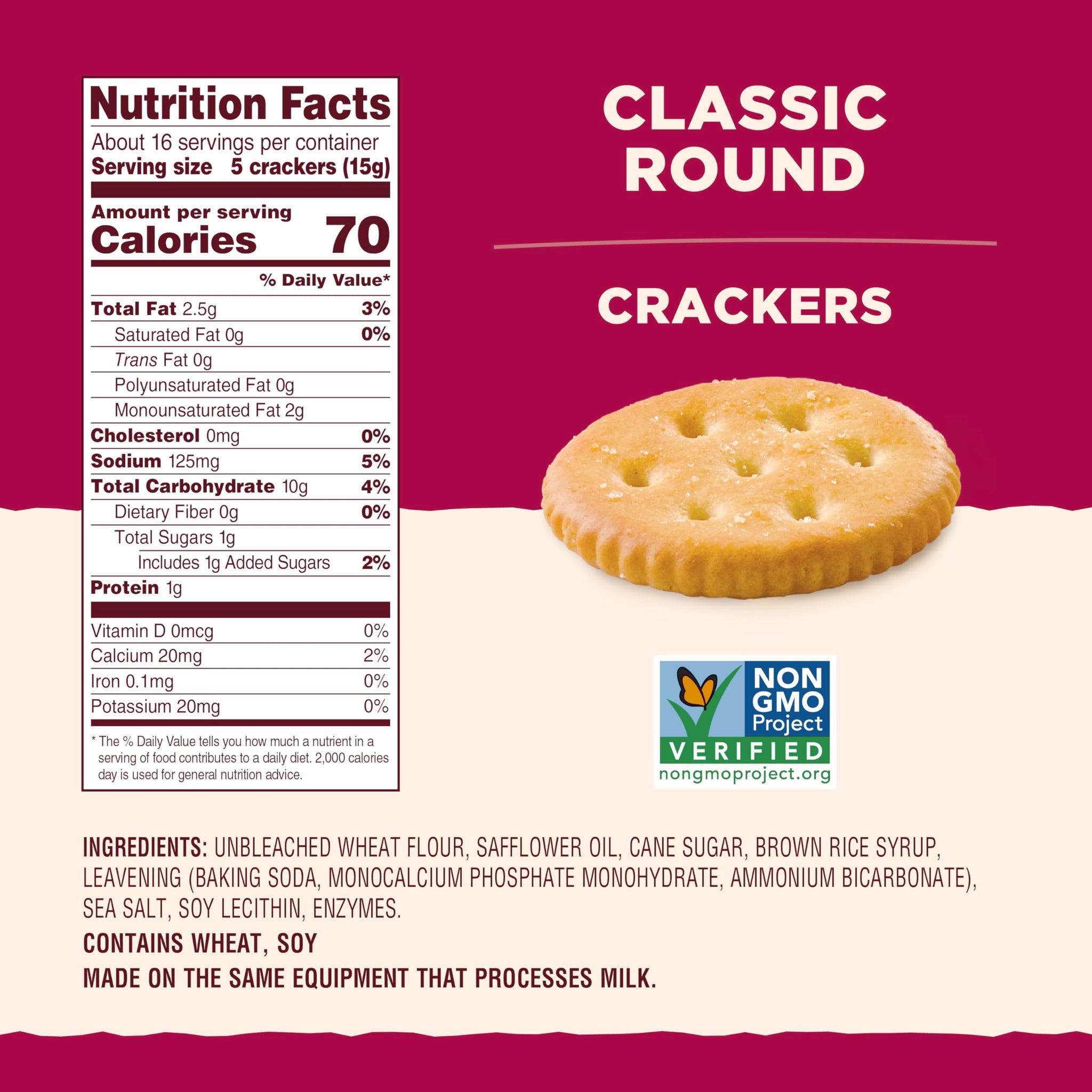 Back to Nature Classic Round Crackers - Dairy Free, Non-GMO, Made with Wheat Flour & Sea Salt, Delicious & Quality Snacks, 8.5 Ounce (Pack of 6)