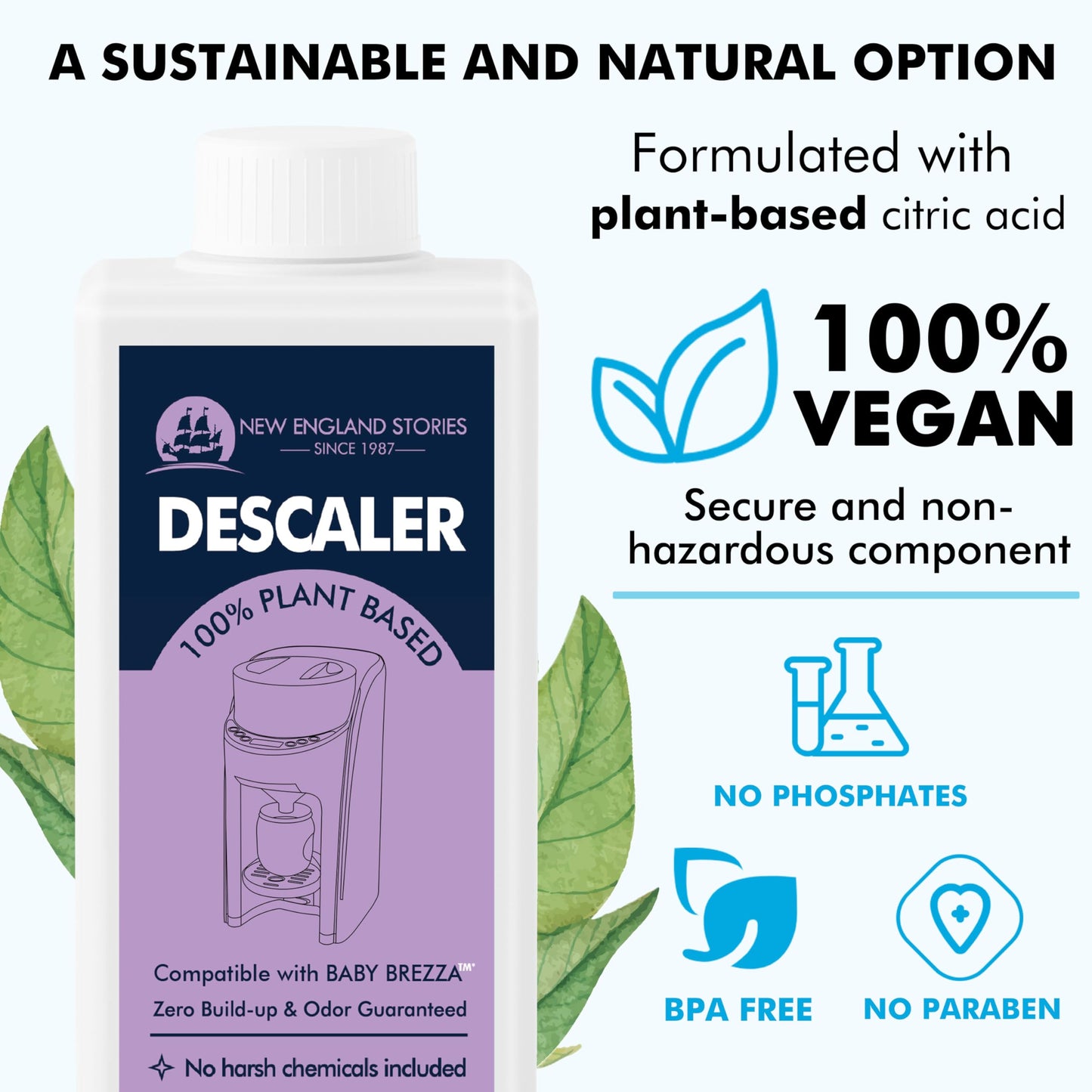 New England Stories Baby Brezza Compatible Descaler 33.8 Fl Oz, Universal Cleaner Solution for Baby appliances, Remove Build-up Extends Machine’s
