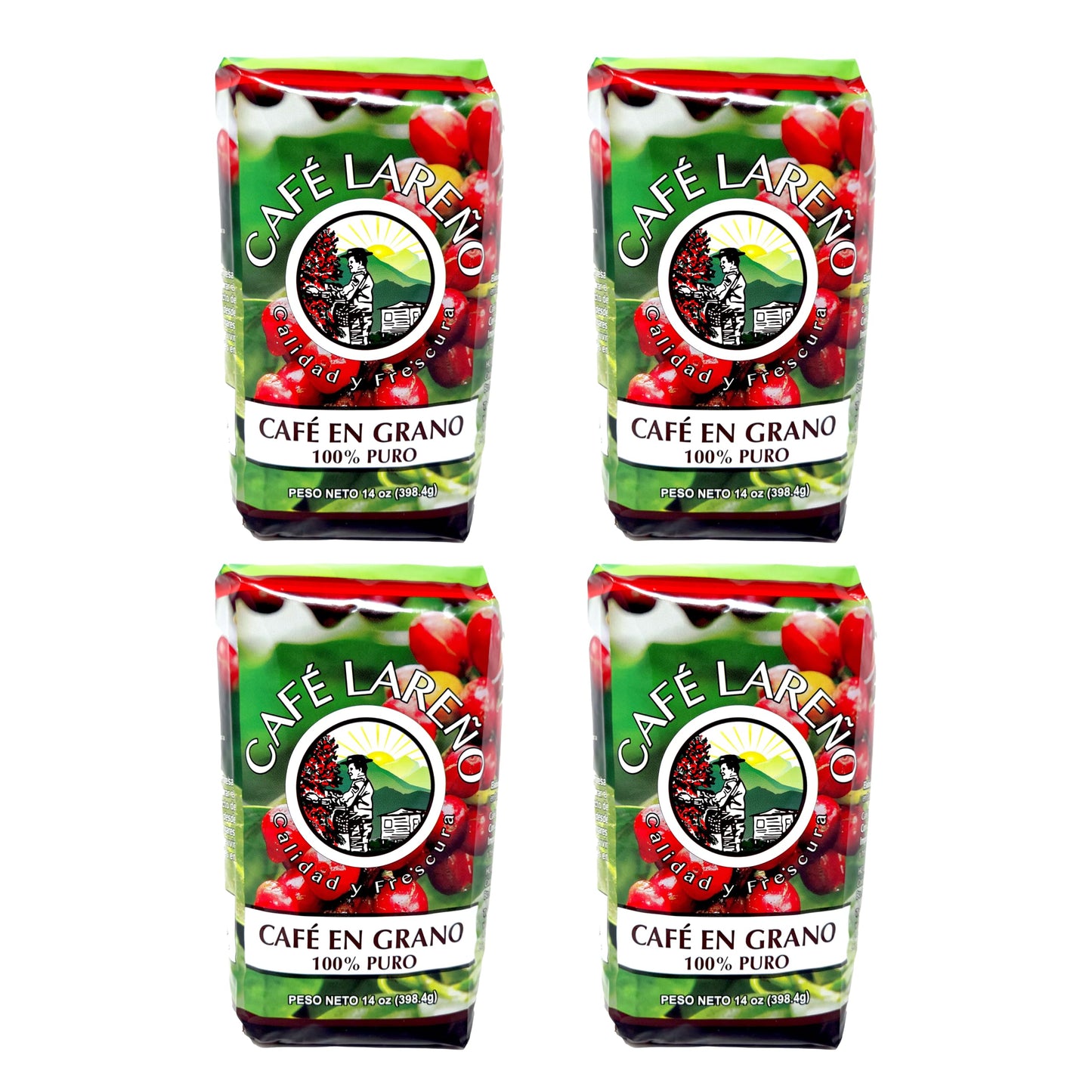 Café Lareño Whole Bean Coffee (Grano) - Lares, Puerto Rico - 14 oz (Pack of 4-56 oz Total)