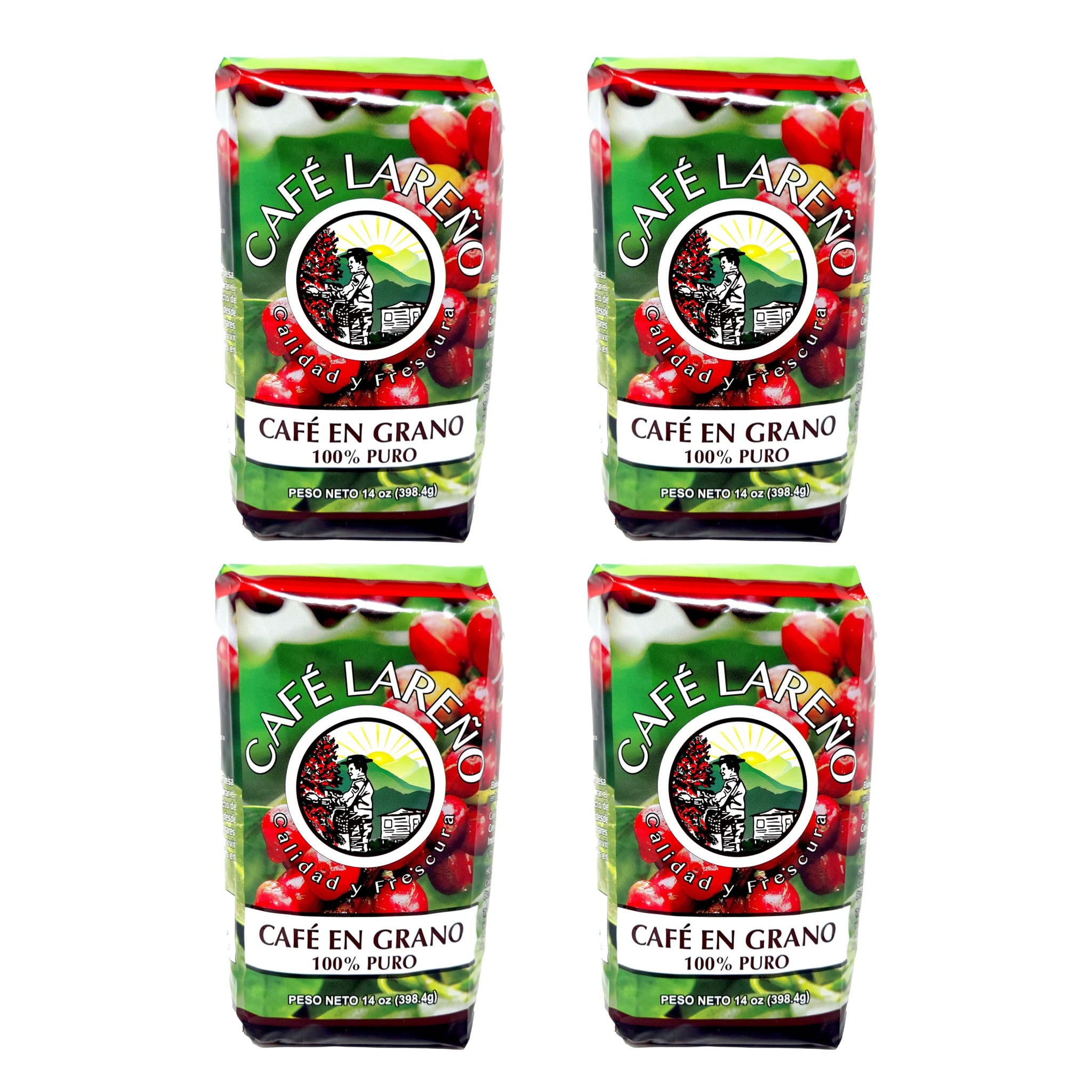 Café Lareño Whole Bean Coffee (Grano) - Lares, Puerto Rico - 14 oz (Pack of 4-56 oz Total)