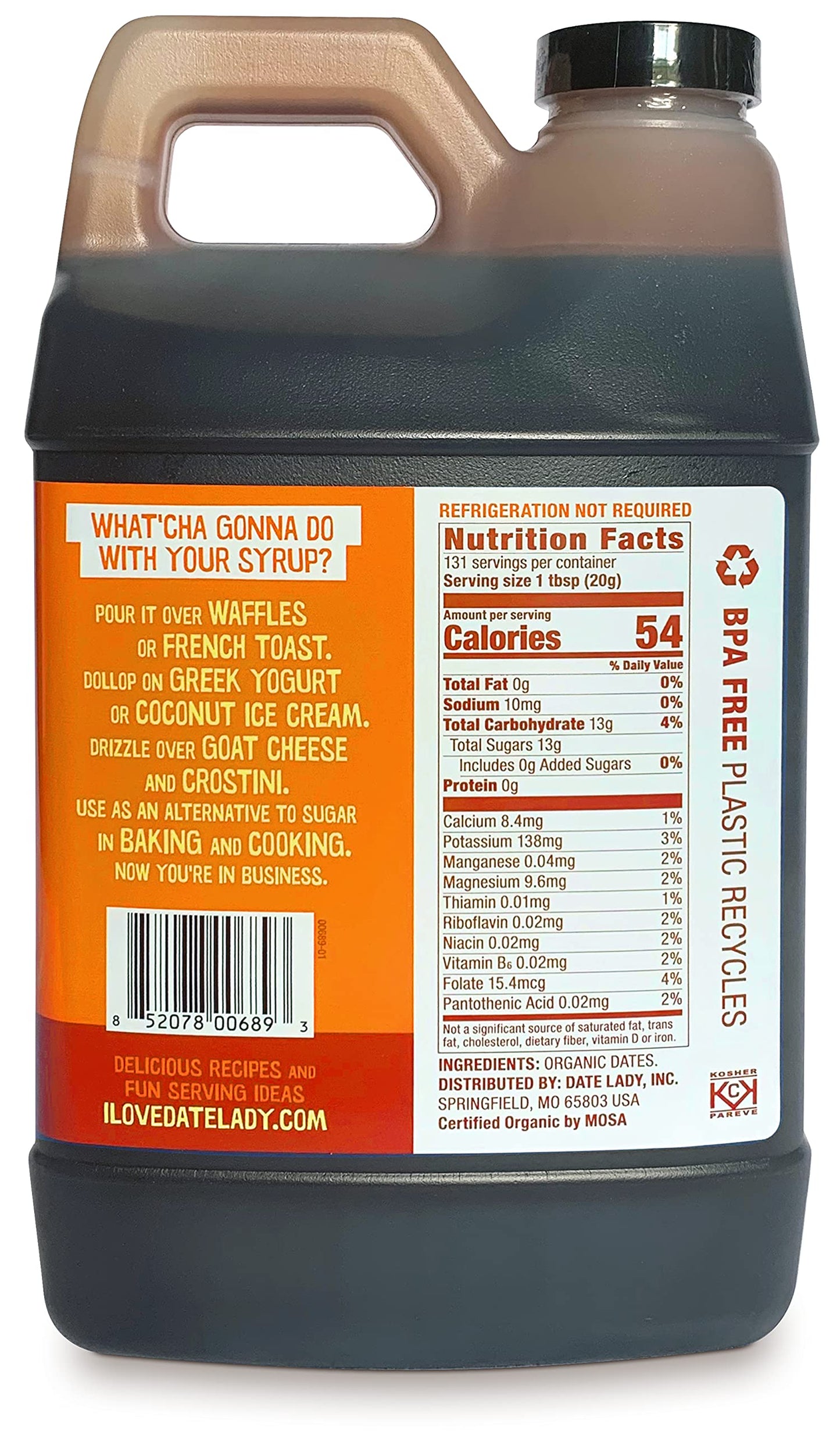 Date Lady Bulk Organic Date Syrup 5.8 lb - 100% Dates. Vegan, Paleo, Gluten-free & Kosher - Also Known As Silan, Date Honey & Date Nectar. No