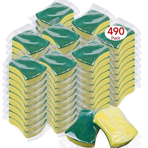 (490 Pack) Kheoxusa Individually Wrapped Sponges,Sponge Individually Wrapped,Individually Wrapped Sponges Bulk Packed for Cleaning Dishes Kitchen