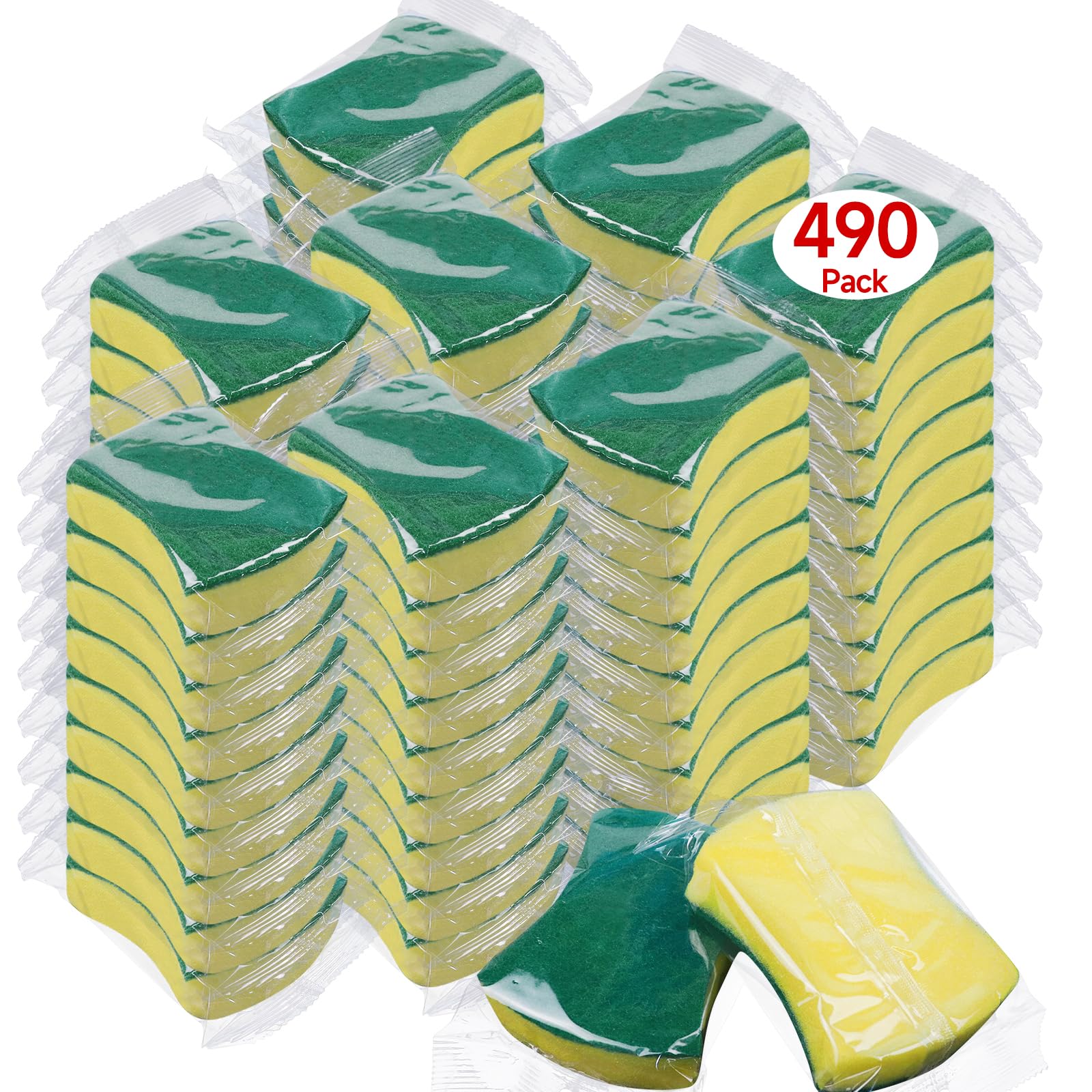 (490 Pack) Kheoxusa Individually Wrapped Sponges,Sponge Individually Wrapped,Individually Wrapped Sponges Bulk Packed for Cleaning Dishes Kitchen
