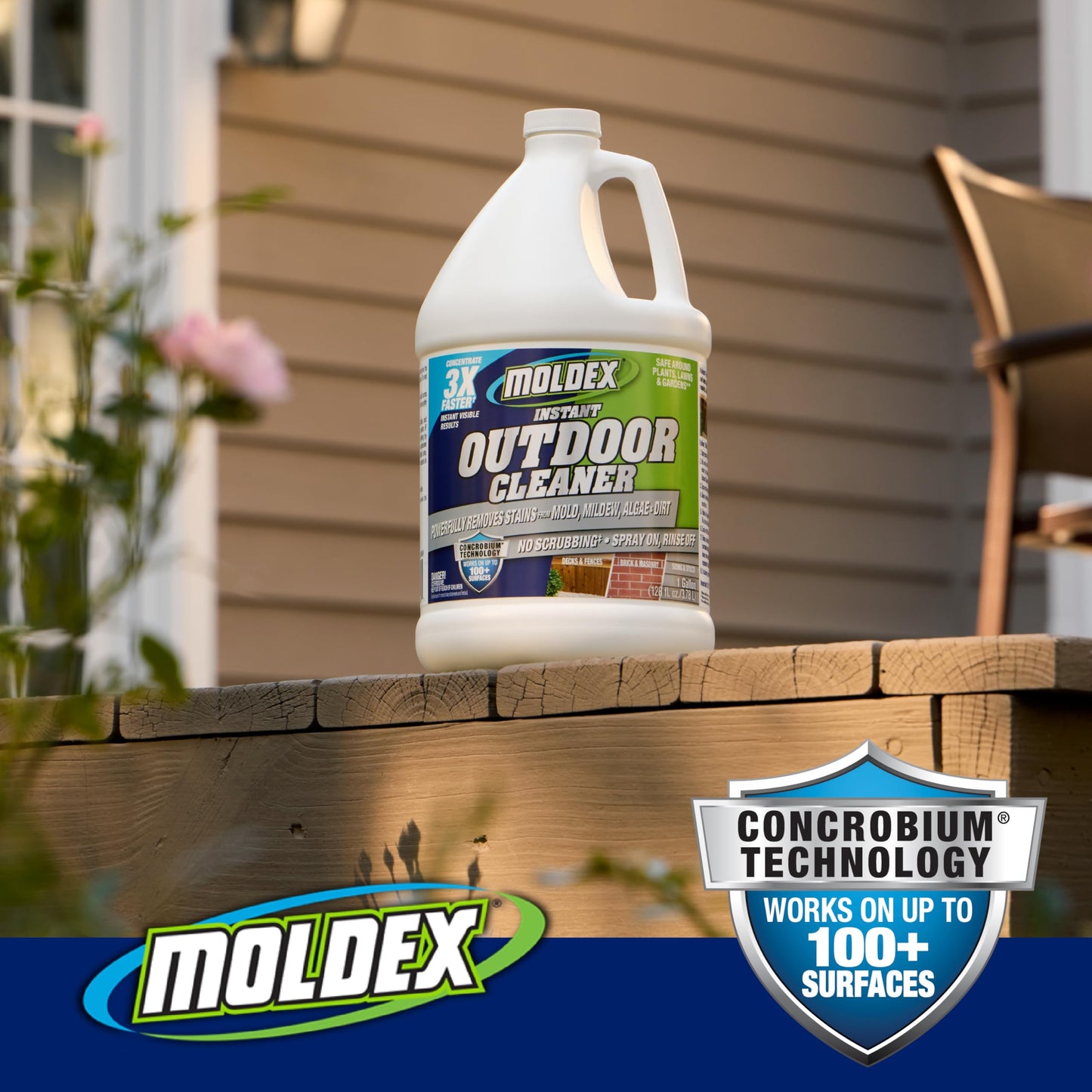 Moldex® Instant Outdoor Cleaner Concentrate with Bleach, 1 Gallon - Fast Acting Solution for Mold and Mildew Stains on Siding, Decks, Fences