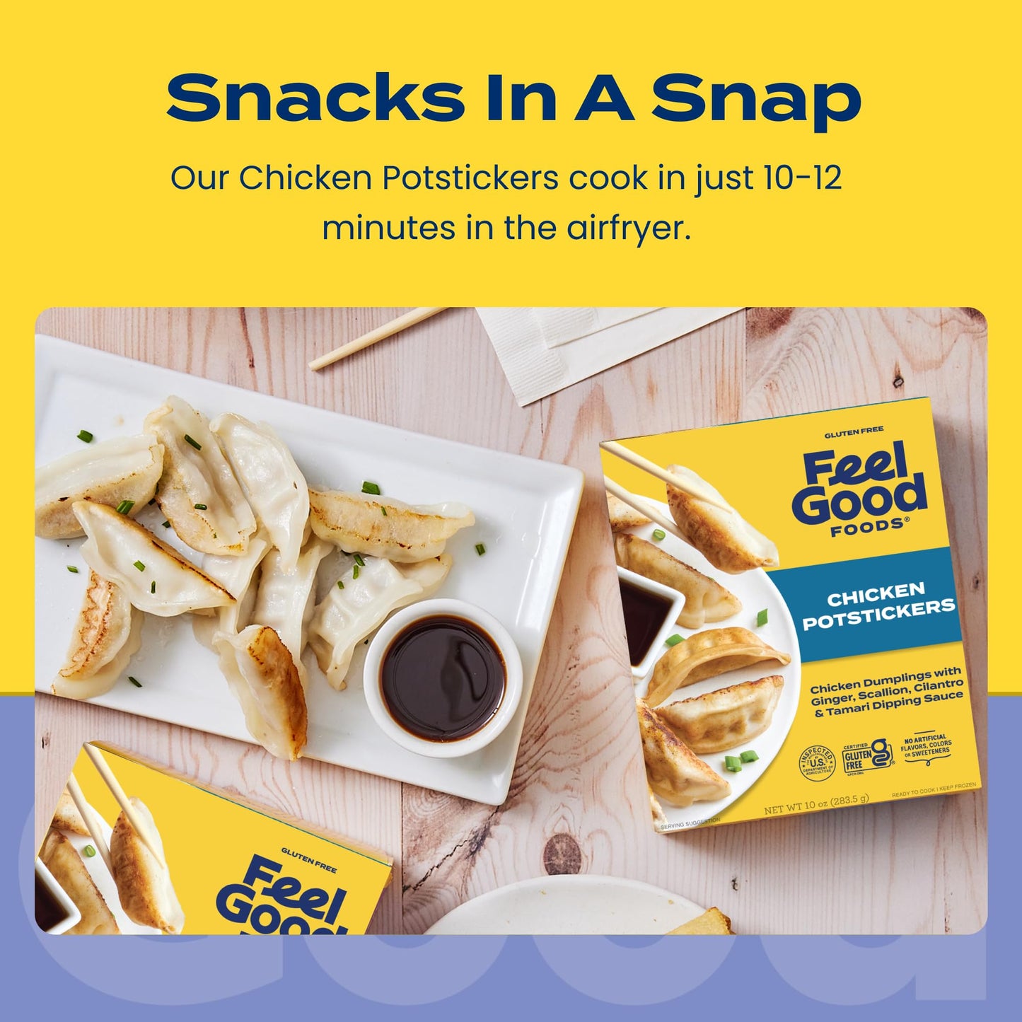 Feel Good Foods Chicken Dumplings 10oz Frozen Potstickers with Tamari Dipping Sauce, Gluten Free