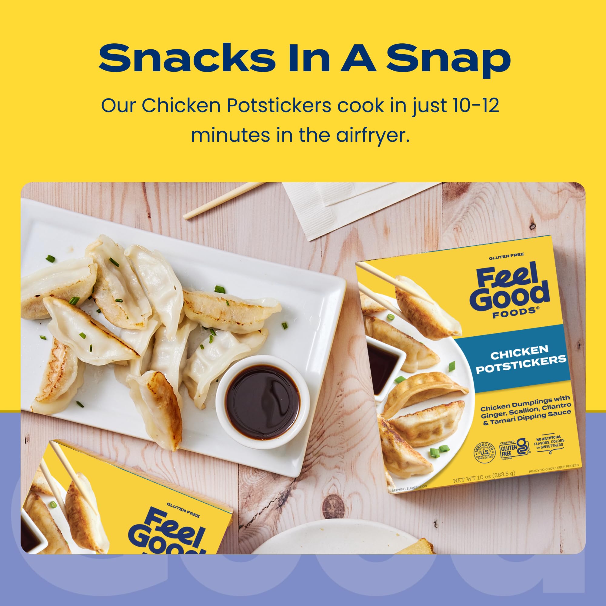 Feel Good Foods Chicken Dumplings 10oz Frozen Potstickers with Tamari Dipping Sauce, Gluten Free