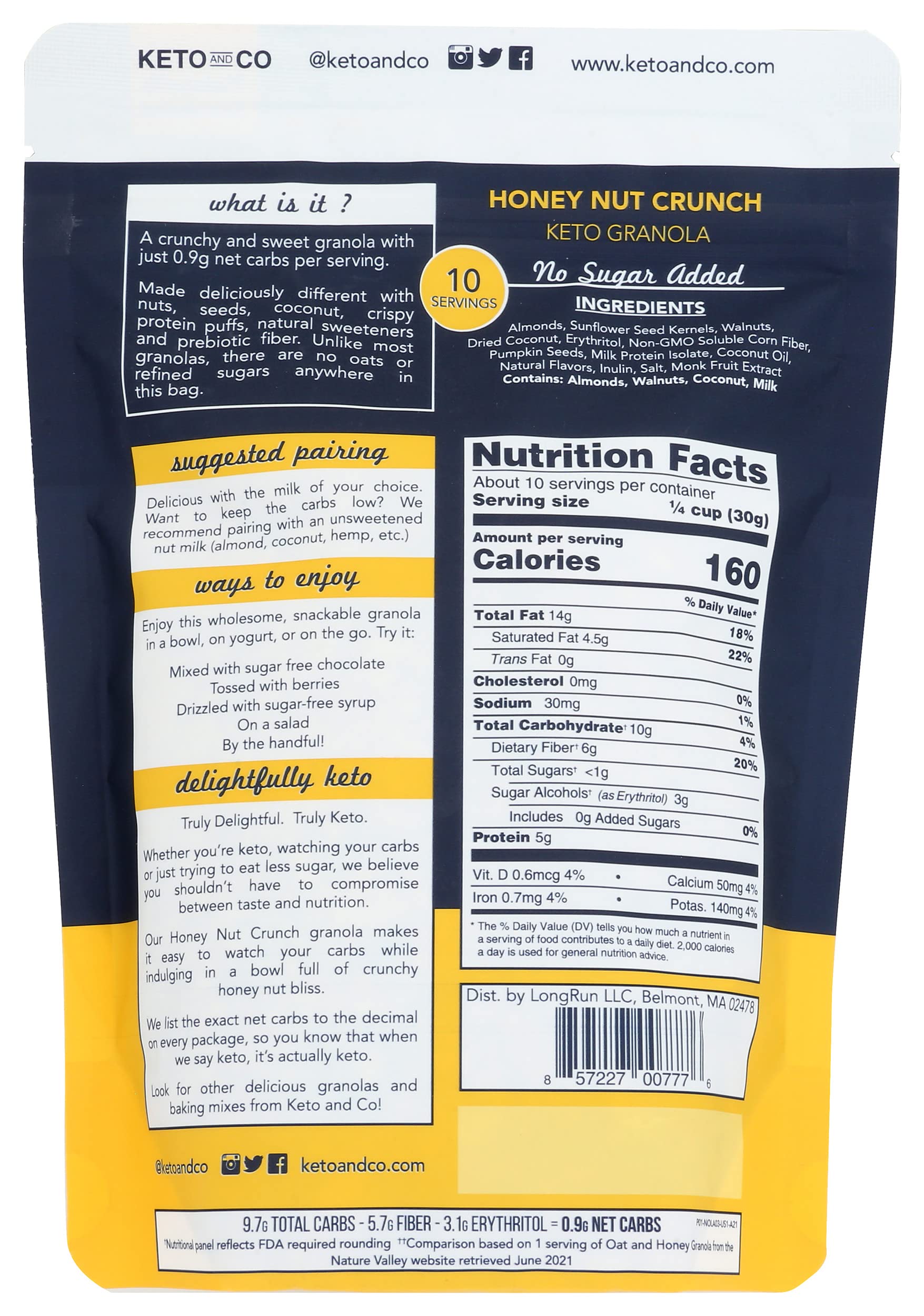 Keto Honey Nut Granola by Keto and Co | Just 0.9g Net Carbs Per Serving | Gluten Free, Low Carb, Diabetic Friendly, Naturally Sweetened, No Added