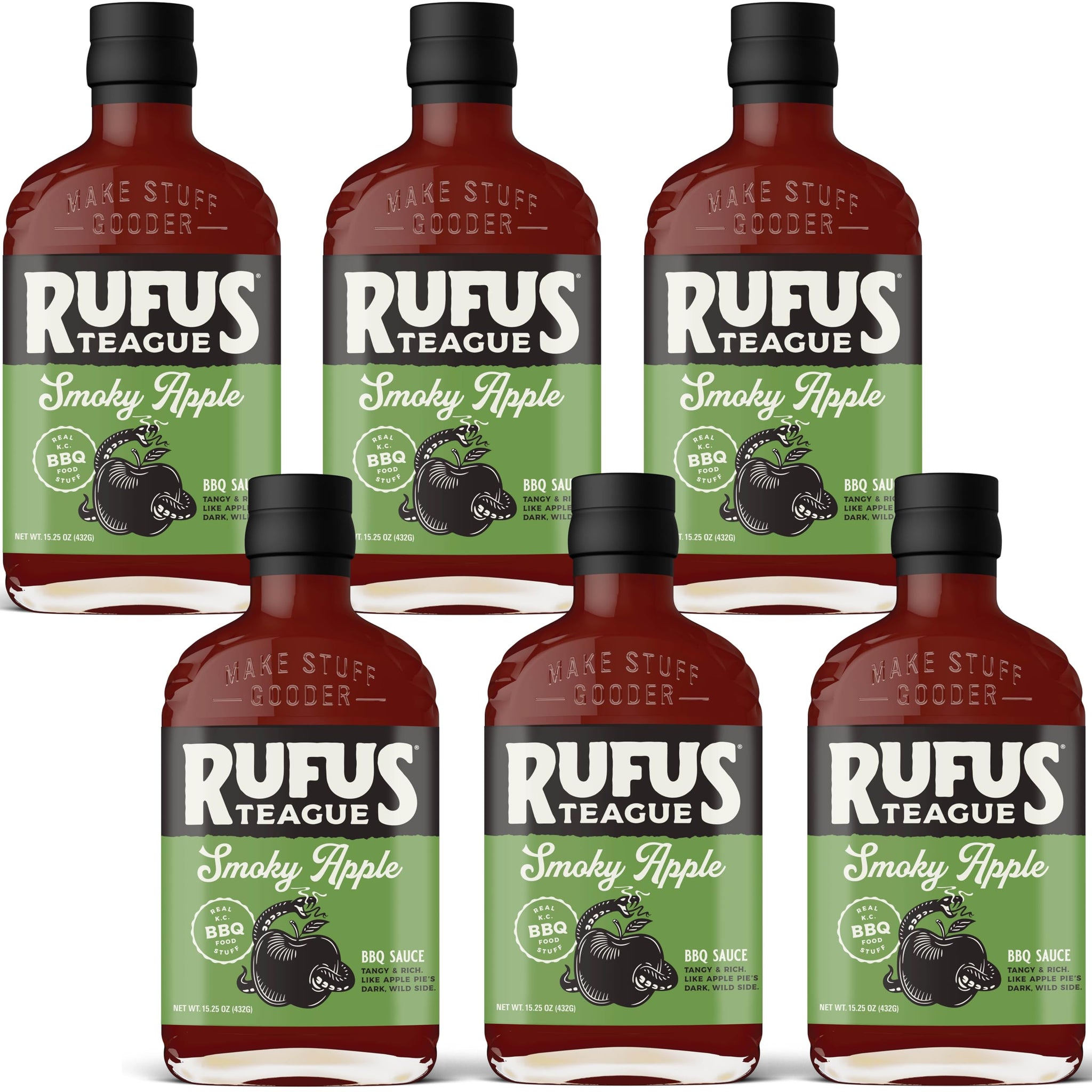 Rufus Teague Smoky Apple BBQ Sauce, Award-Winning Flavor, 15.25 oz, 6-Pack