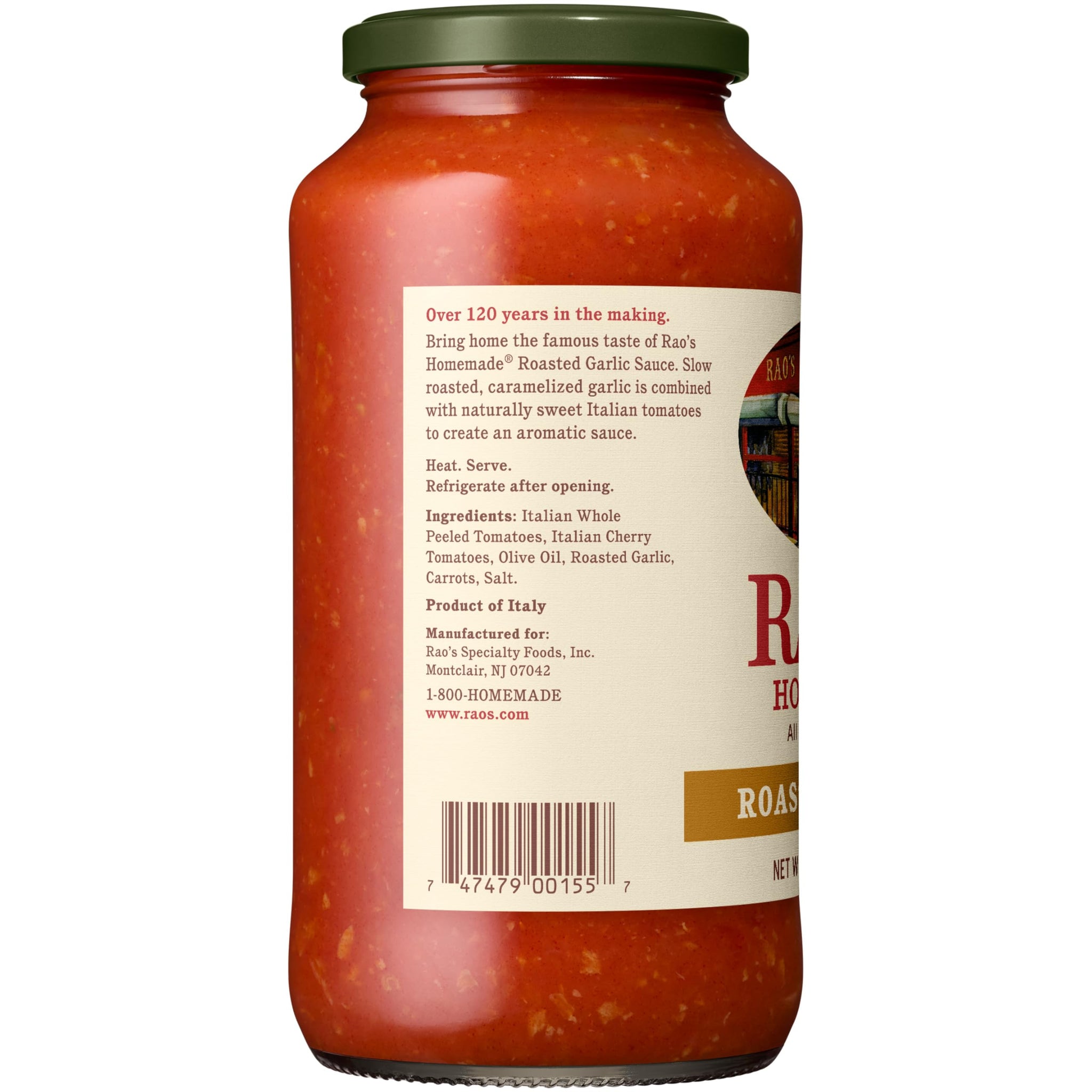 Rao's Homemade Tomato Sauce | Roasted Garlic | 24 oz | Versatile Pasta Sauce | Carb Conscious, Keto Friendly | All Natural, Premium Quality | Made