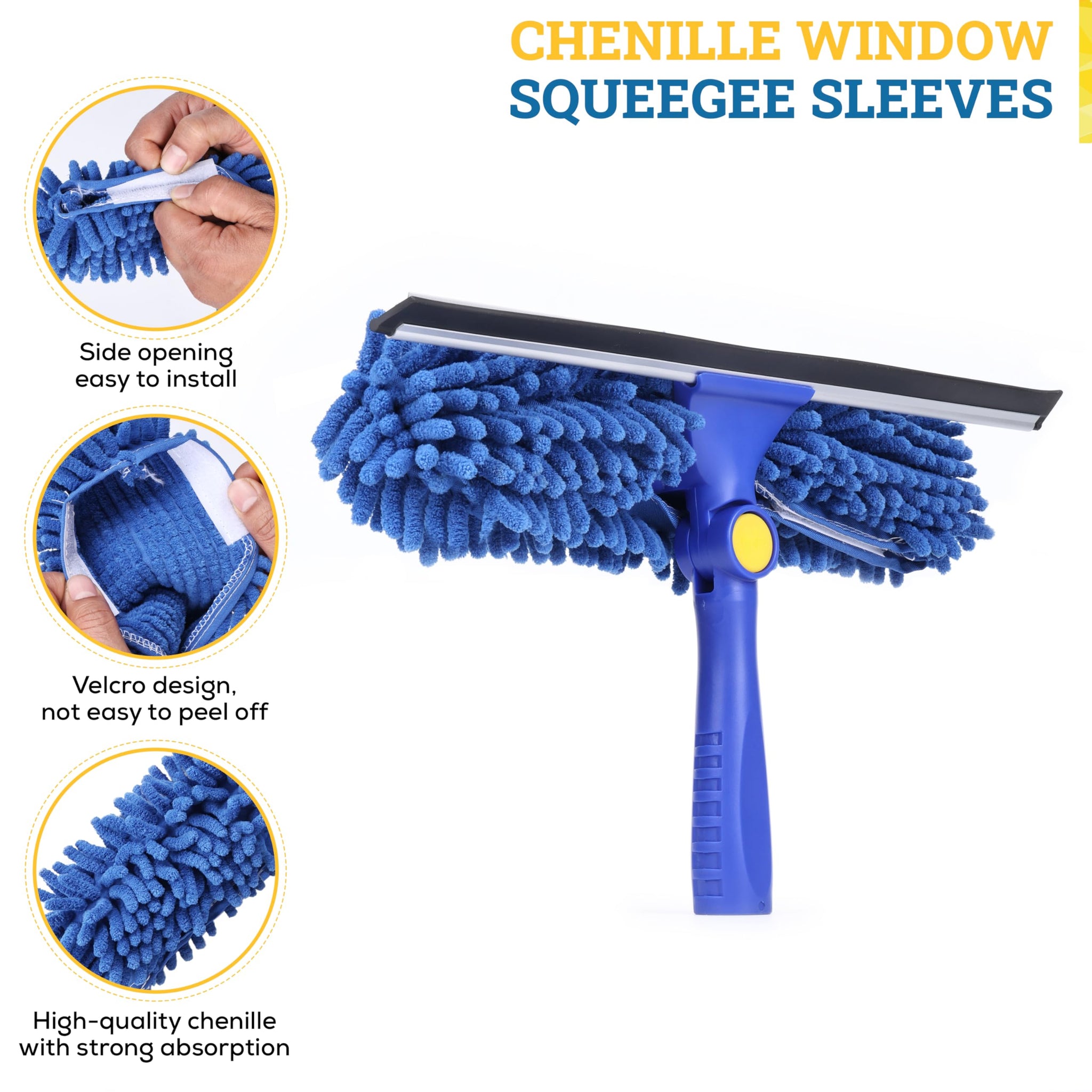 Kleen Handler Chenille Professional Window Cleaning Squeegee Sleeves (5 Pack) | Reusable & Washable Glass Cleaning Replacement Scrubber Refill Sleeves