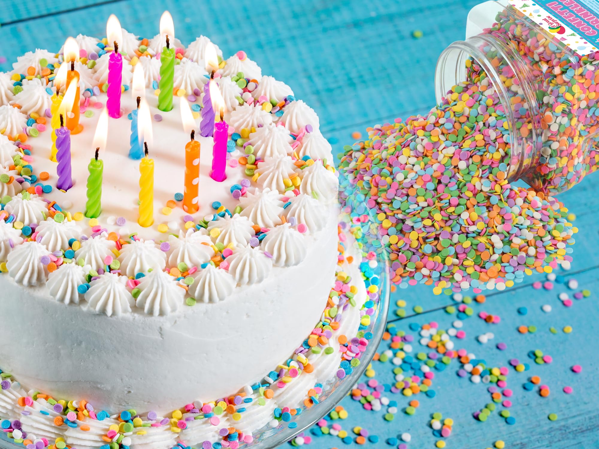 Birthday Confetti Sprinkles - 1.2 lb Bulk Pastel Rainbow Flat Round Jimmies - Baking Sprinkles for Cookies, Cupcakes, Cake Decorating, Ice Cream