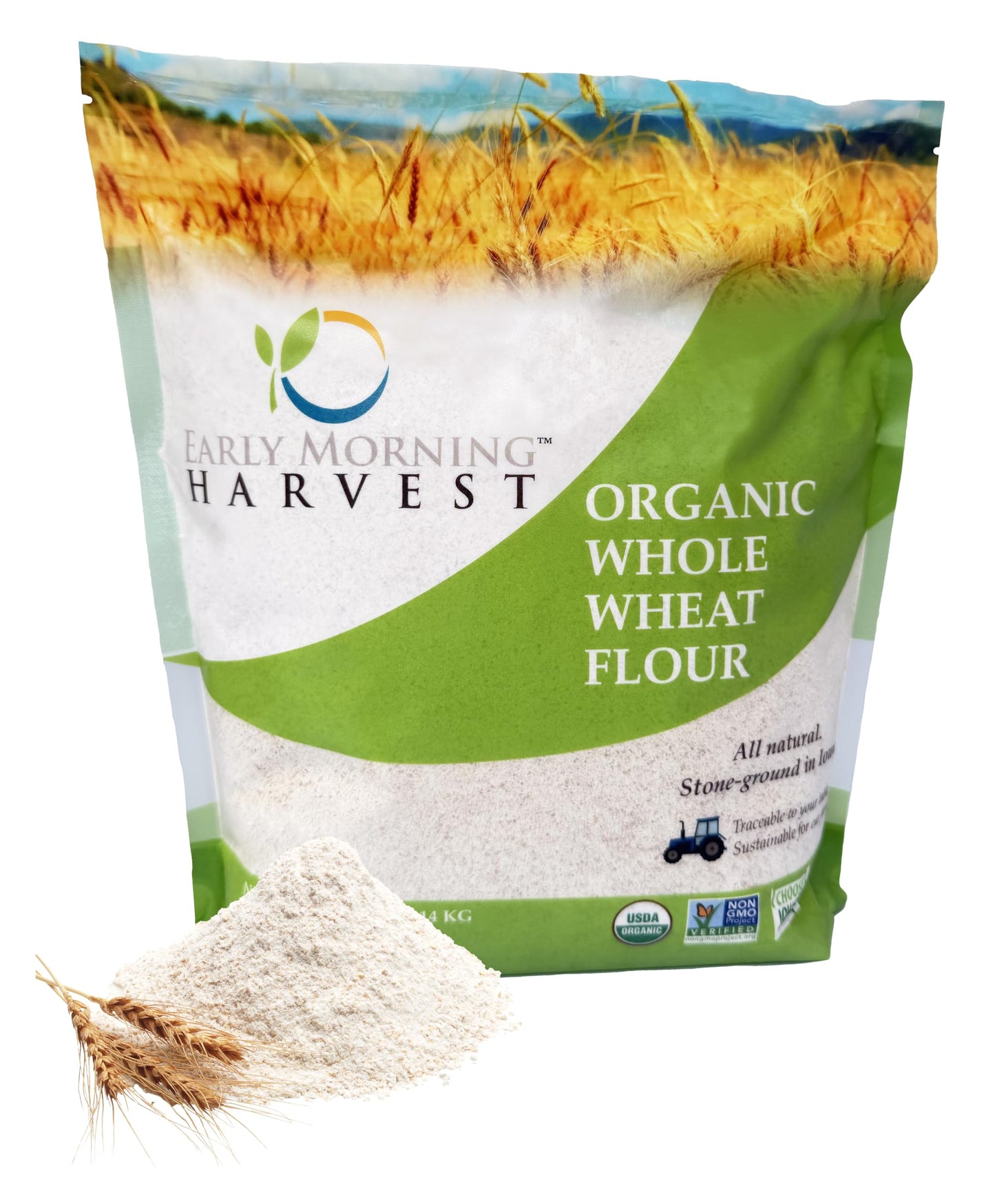 Early Morning Harvest Organic Whole Wheat Flour - Made from Non-GMO Whole Wheat - Stone Ground Flour for Baking and Cooking, Whole Grain, Certified