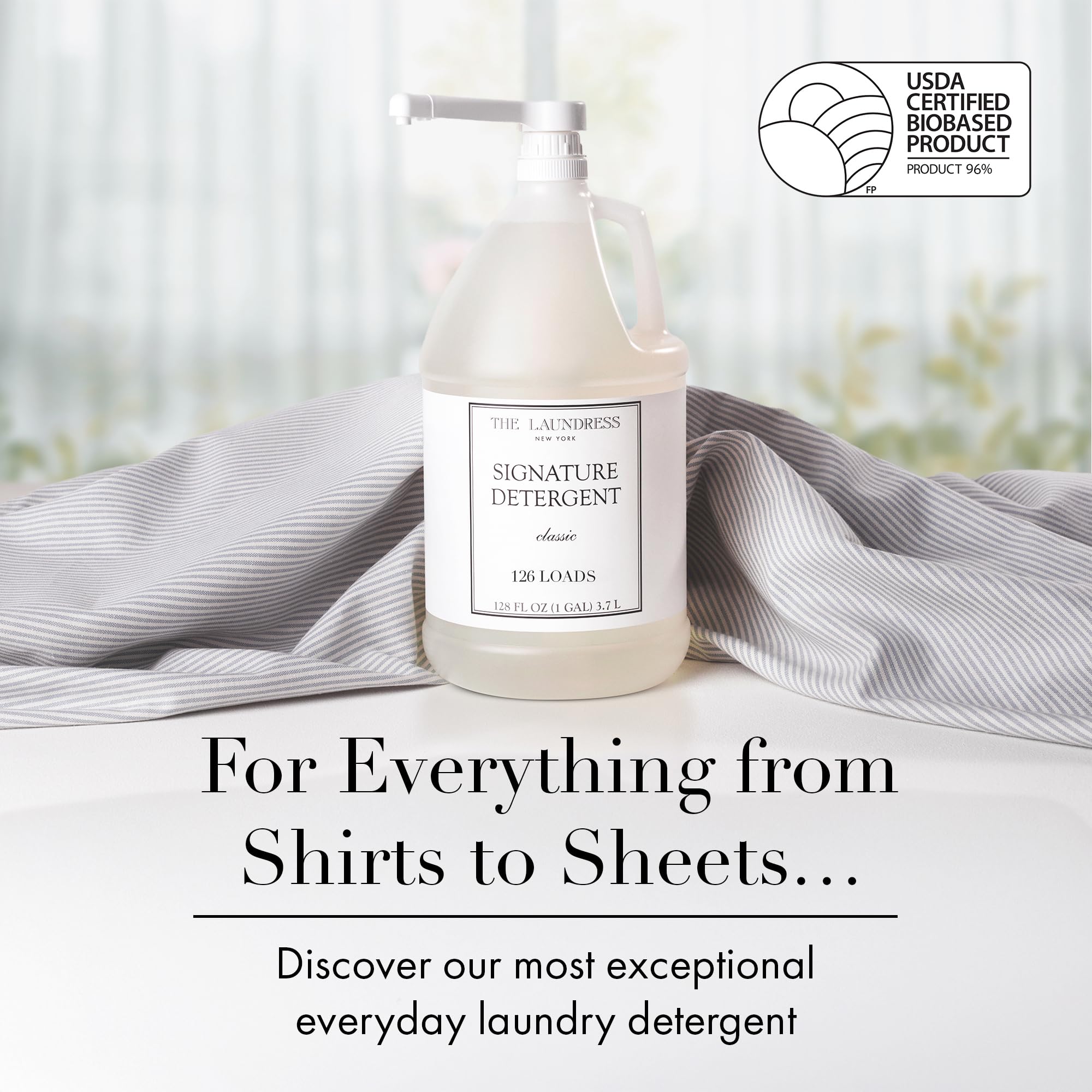 The Laundress Luxury Laundry Detergent, Gallon Pump, 126 Loads, Scented Signature Classic Fragrance, Concentrated Triple Enzyme Deep Cleaning