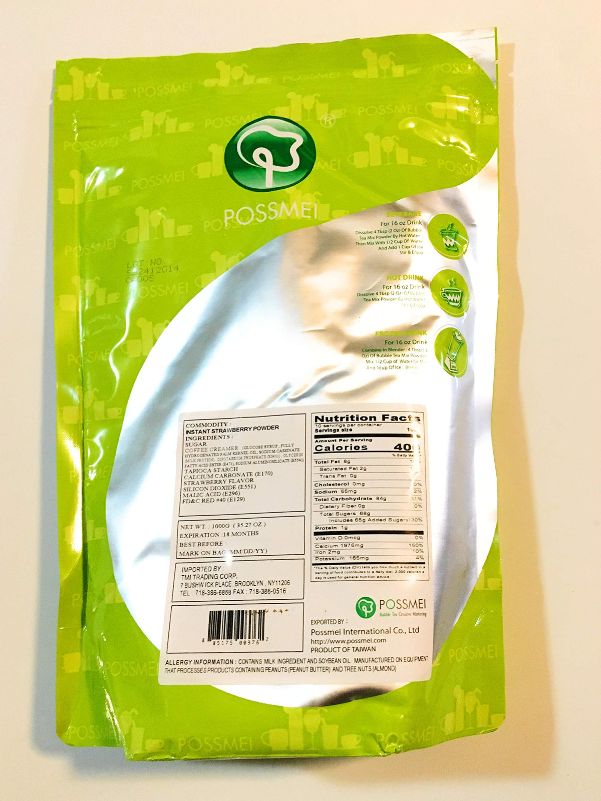 Possmei Bubble Tea Mix Strawberry Instant In Powder 35.27 Oz