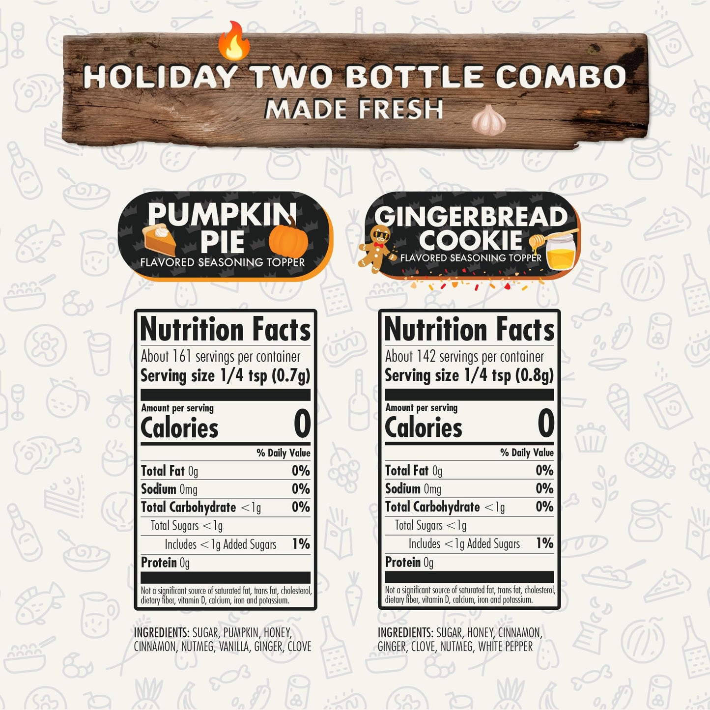 Holiday Combo Pack of 2 Herb, Spice and Seasoning Gift Set - Pumpkin Spice, & Gingerbread Cookie - Premium All Natural & Healthy Spice Blend - Low
