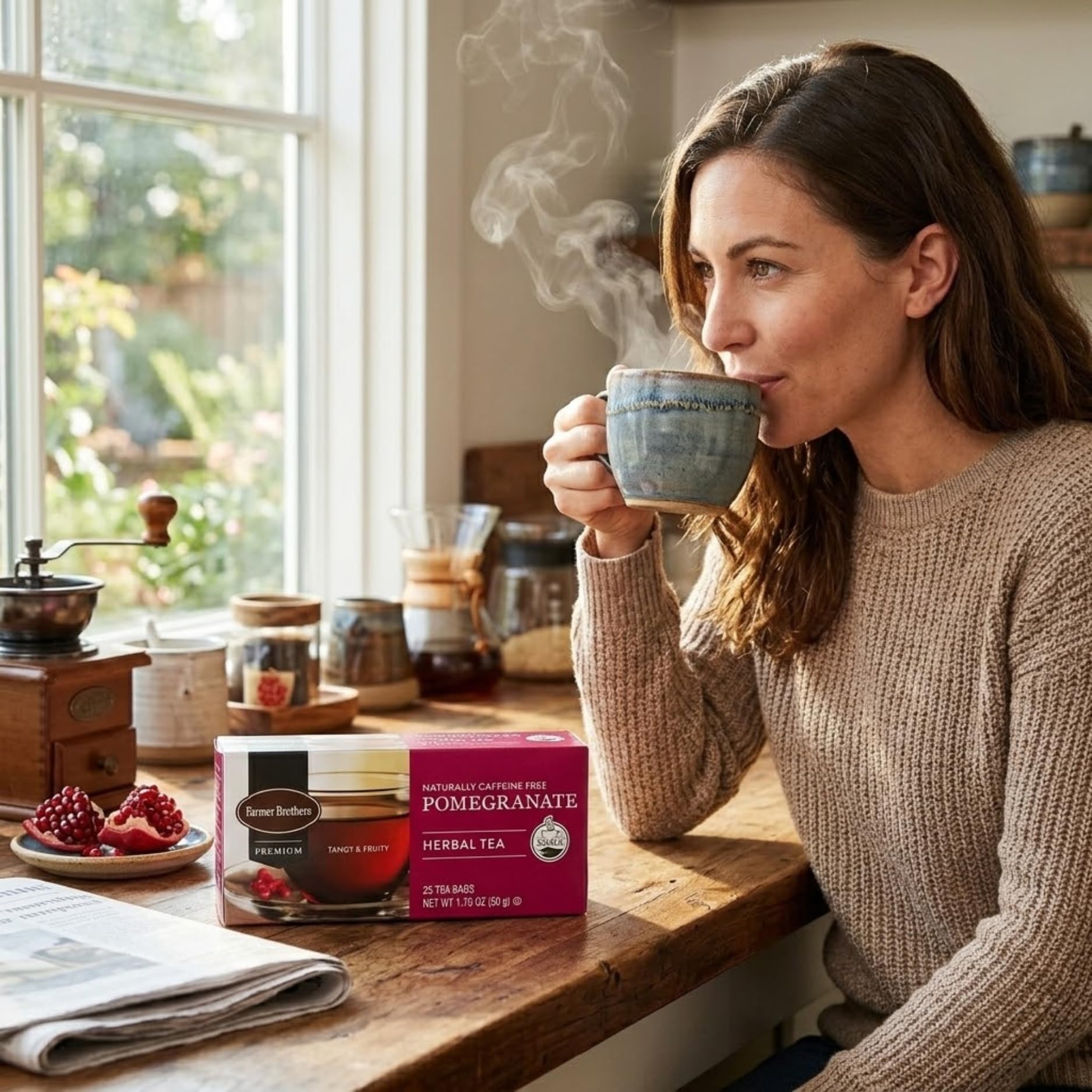 Farmer Brothers Premium Pomegranate Herbal Tea - 25 Individually Wrapped Bags - Naturally Caffeine-Free Fruit Tea with Tangy, Berry-Like Aroma