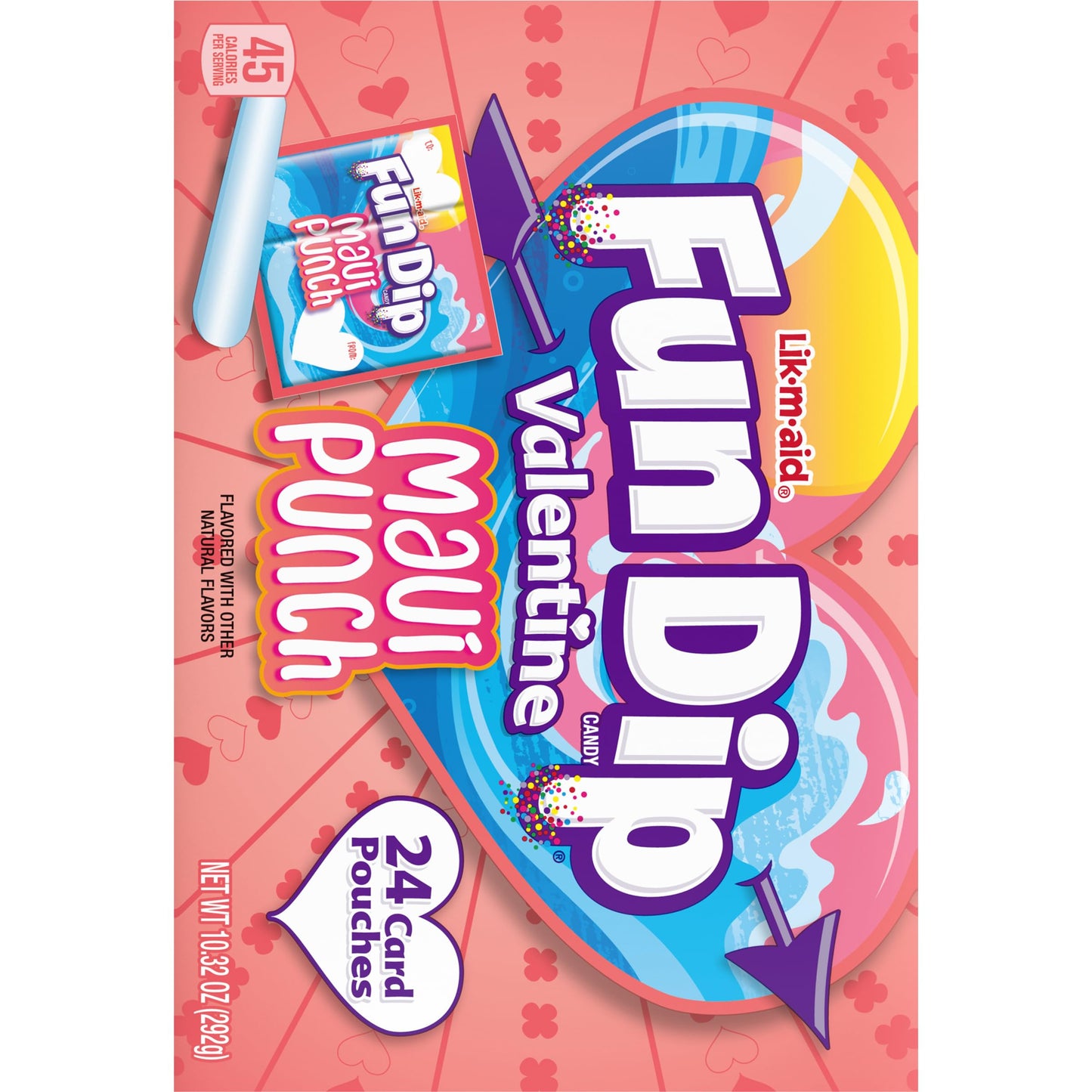 Lik-M-Aid Fun Dip Valentines Day Candy Friendship Exchange Maui Punch, 10.32 oz, 24 Pouches