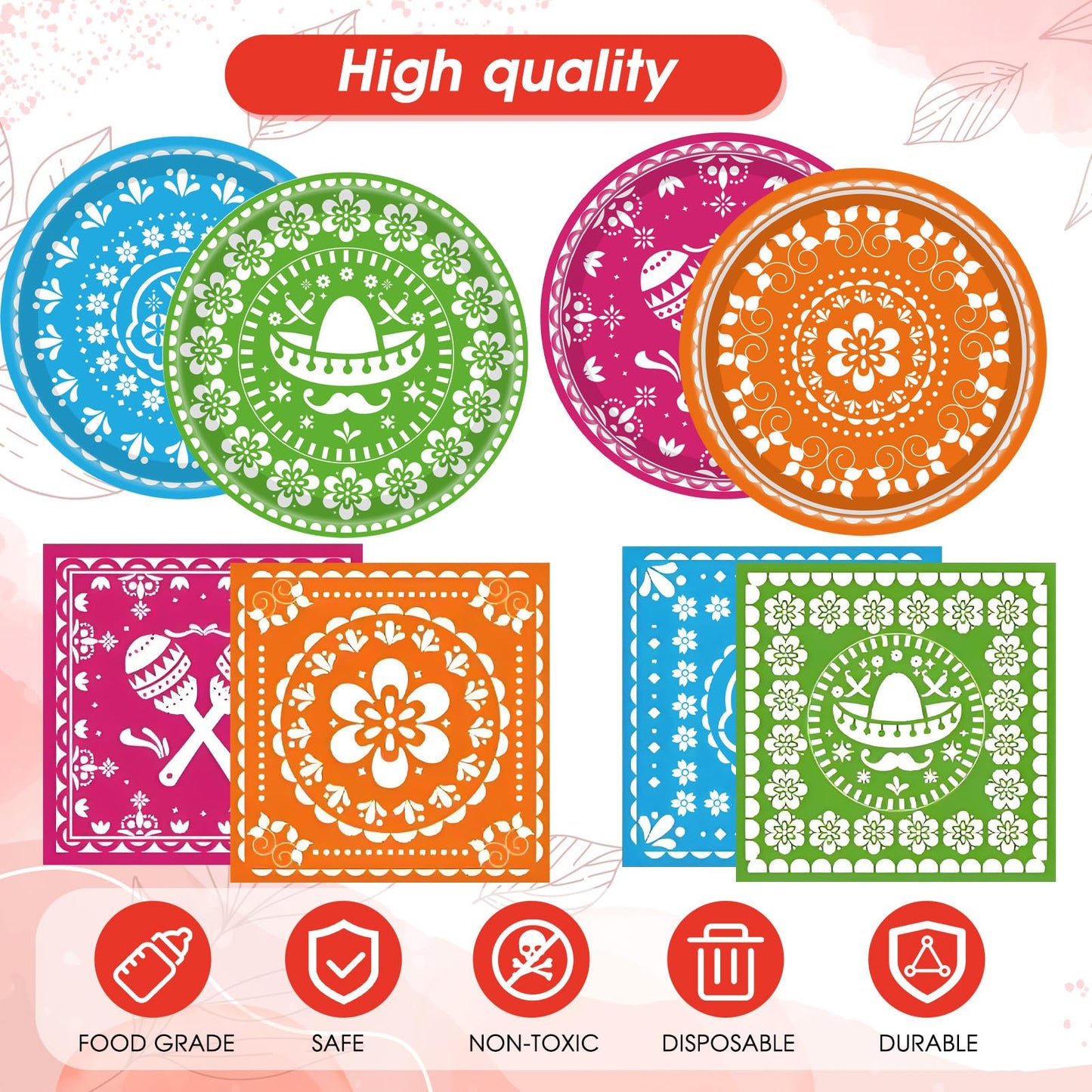 81PCS Mexican Fiesta Party Decorations Mexican Cinco De Mayo Party Decorations Supplies Mexican Disposable Paper Plates Napkins Mexico Plastic