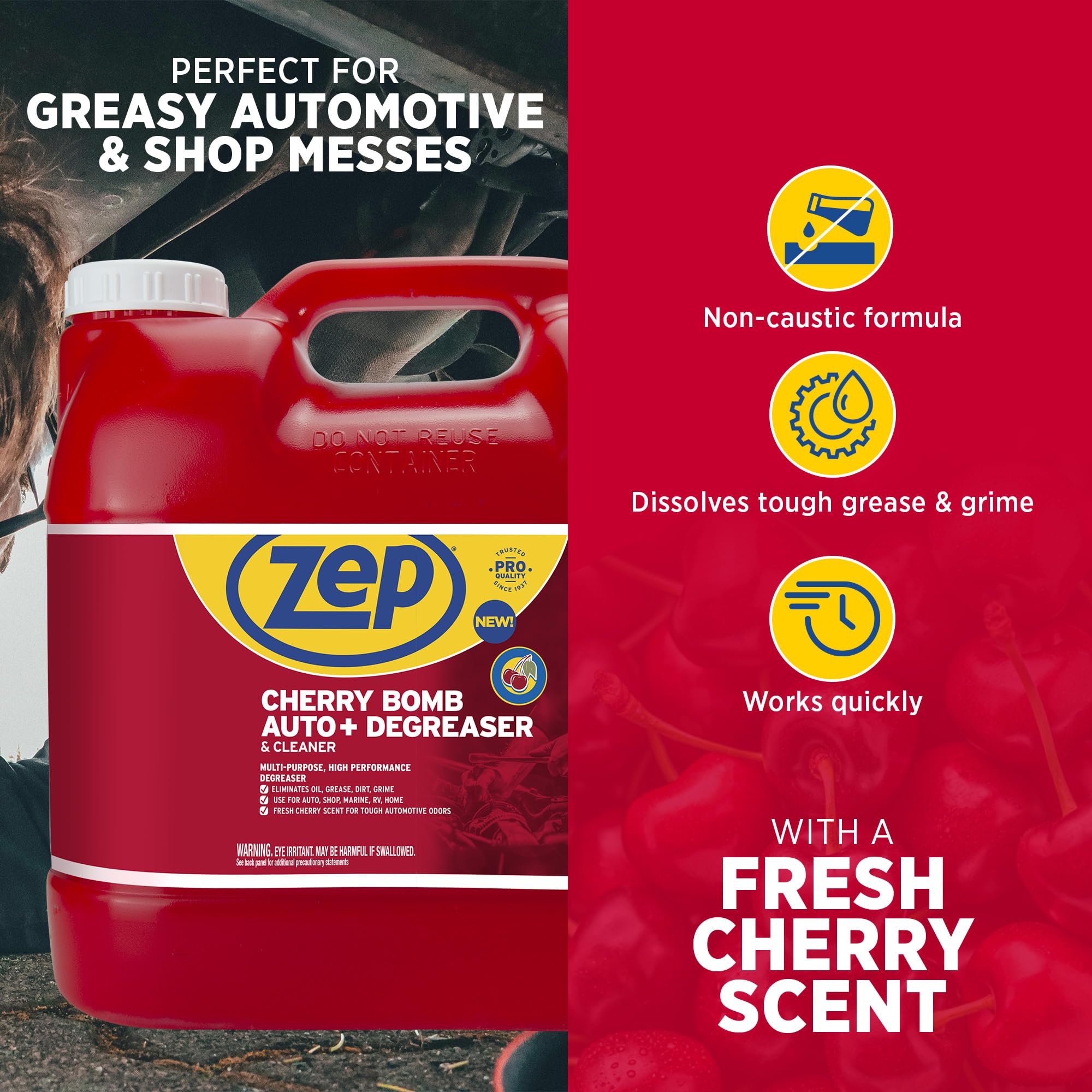 Zep Cherry Bomb Auto+ Degreaser & Cleaner - For Auto, Marine, RV, & Home - 2.5 Gallon