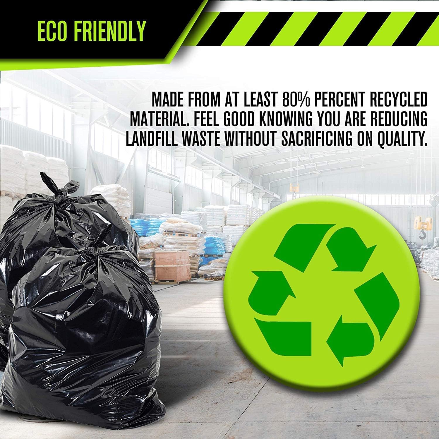 Aluf Plastics 65 Gal Black Heavy Duty Garbage Bags 1.5 Mil - 50"x 48" - Pack of 50 - For Contractor, Outdoor, Construction, & Storage