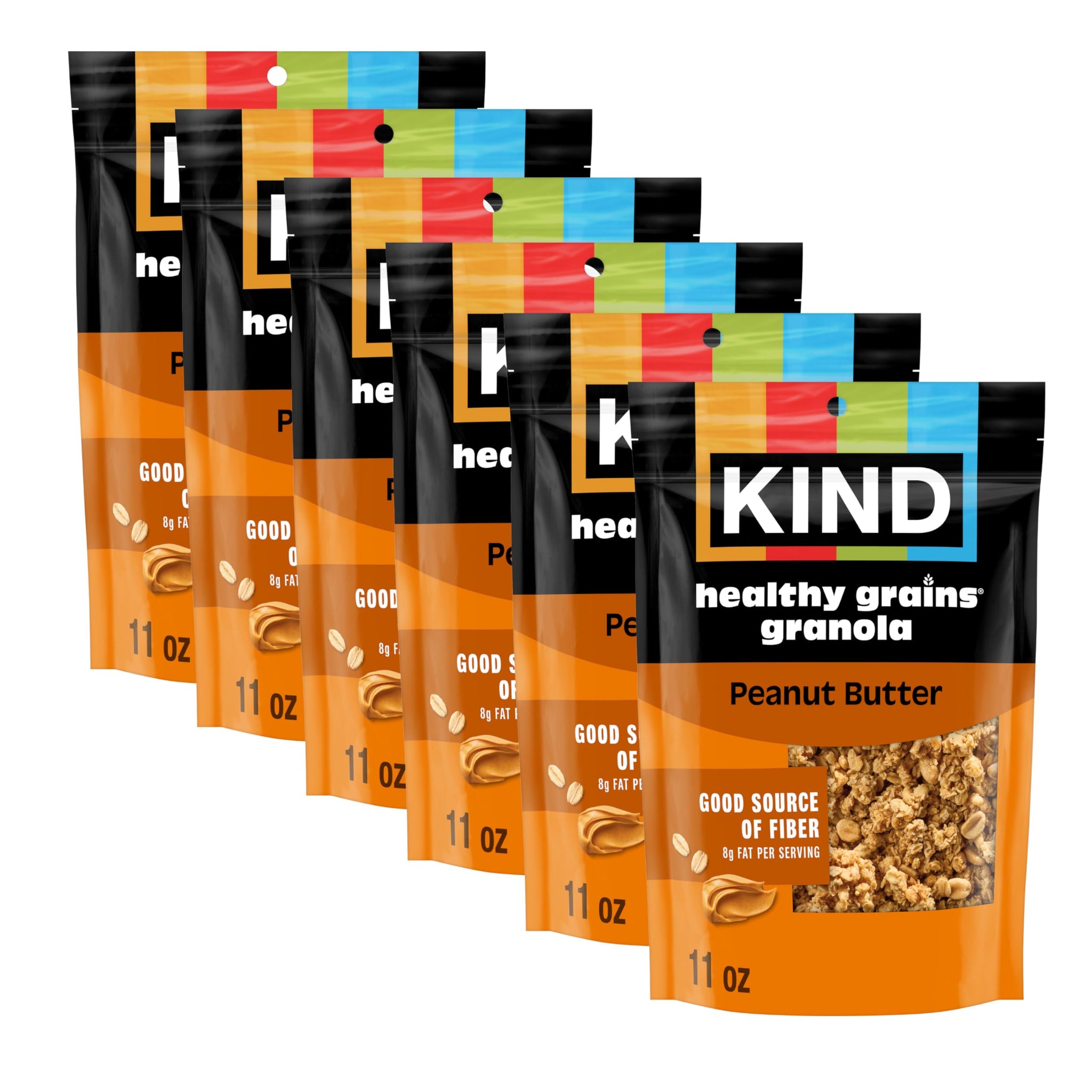 Kind Healthy Grains Granola, Peanut Butter Clusters, Gluten Free, Healthy Snack Mix, 10g Protein, 11oz, 6 Count