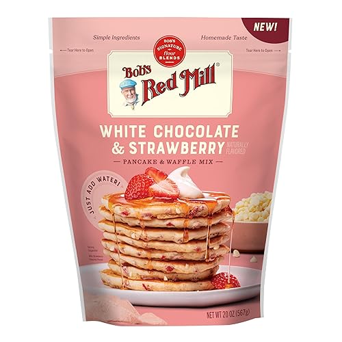 Bob’s Red Mill White Chocolate & Strawberry Pancake/Waffle Mix, 20 Ounce (Pack of 1) - Just Add Water, Makes 32-40 Pancakes per Bag