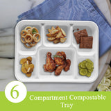 three leaf 6 Compartment Bagasse Tray 50 Ct. Heavy Duty, Super Strong,Eco Friendly Disposable Bagasse Plates,100% Biodegradable Plates, Microwave