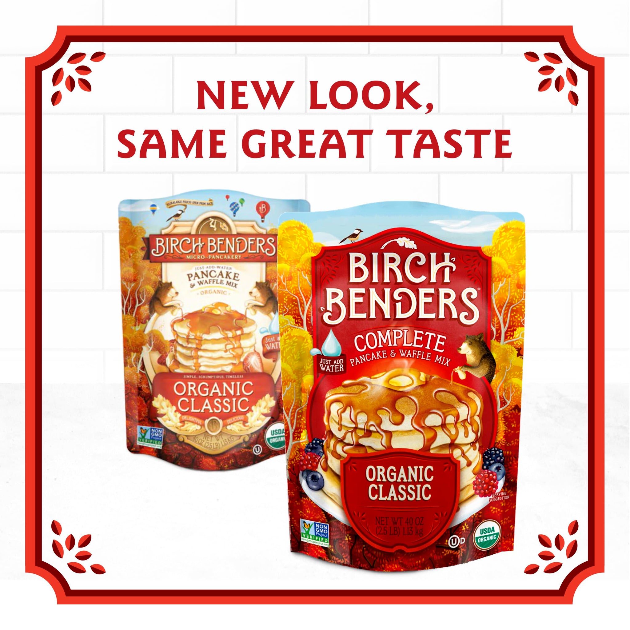 Birch Benders Organic Pancake and Waffle Mix, Classic Recipe, Whole Grain, Non-GMO, Just Add Water, 80 Ounce Family Pack (40oz 2-pack)