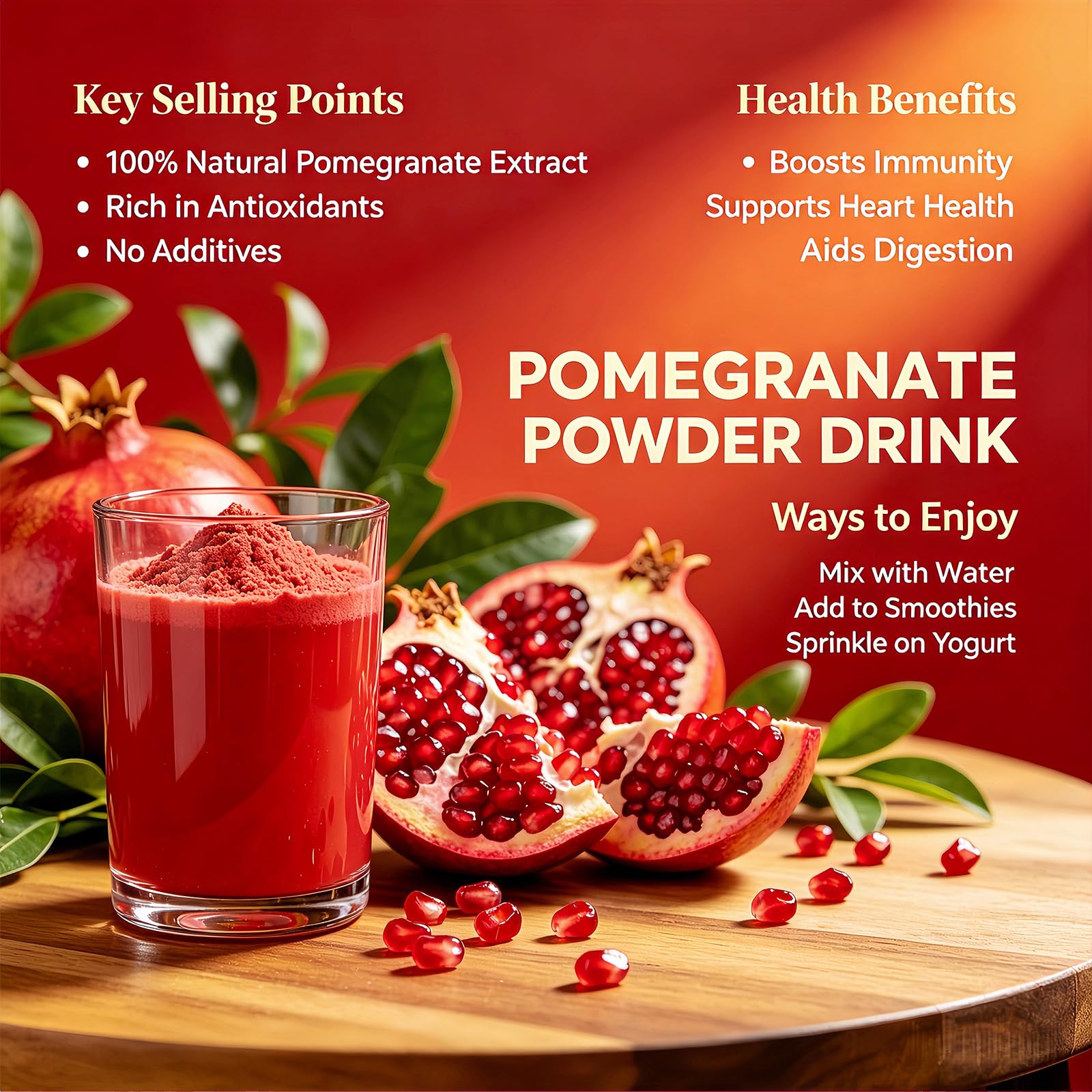 Pomegranate Powder 10oz, Fruit Powder with Intense Tangy Flavor - for Smoothies, Drinks & Baking - Resealable Canister, 280g