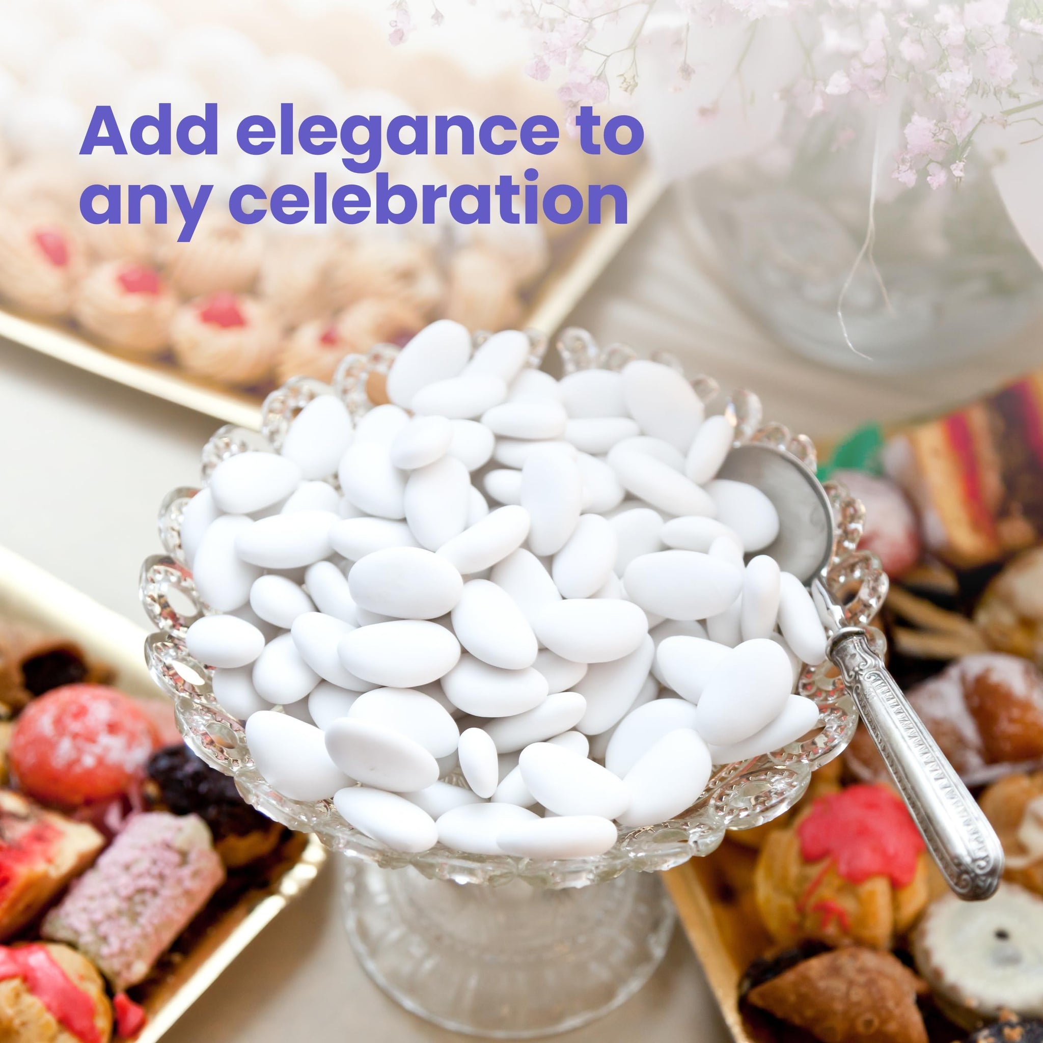 Cambie Jordan Almonds | Bright White Candy Almond | Premium Roasted Almonds with a Sweet Sugar Coating | For Weddings, Parties and Holidays (1 lb)