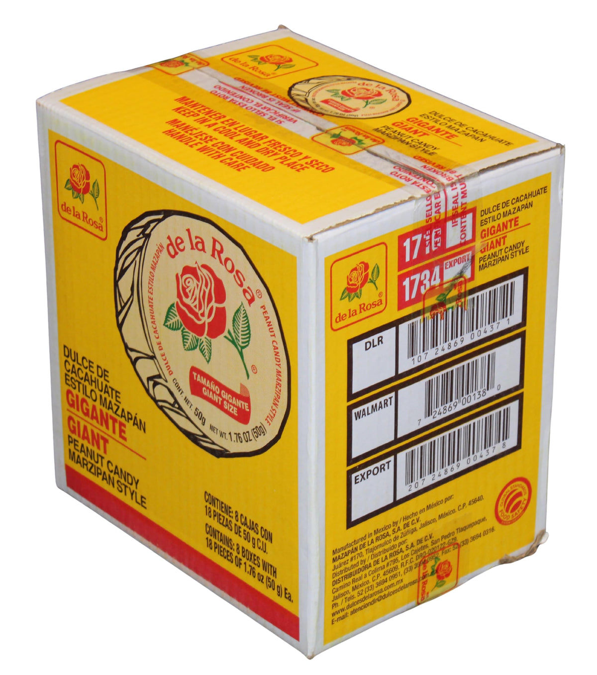 De La Rosa Mazapán Original Peanut Candy, Giant Size, 1.76 oz Each, 18 Pieces. (Pack of 8)