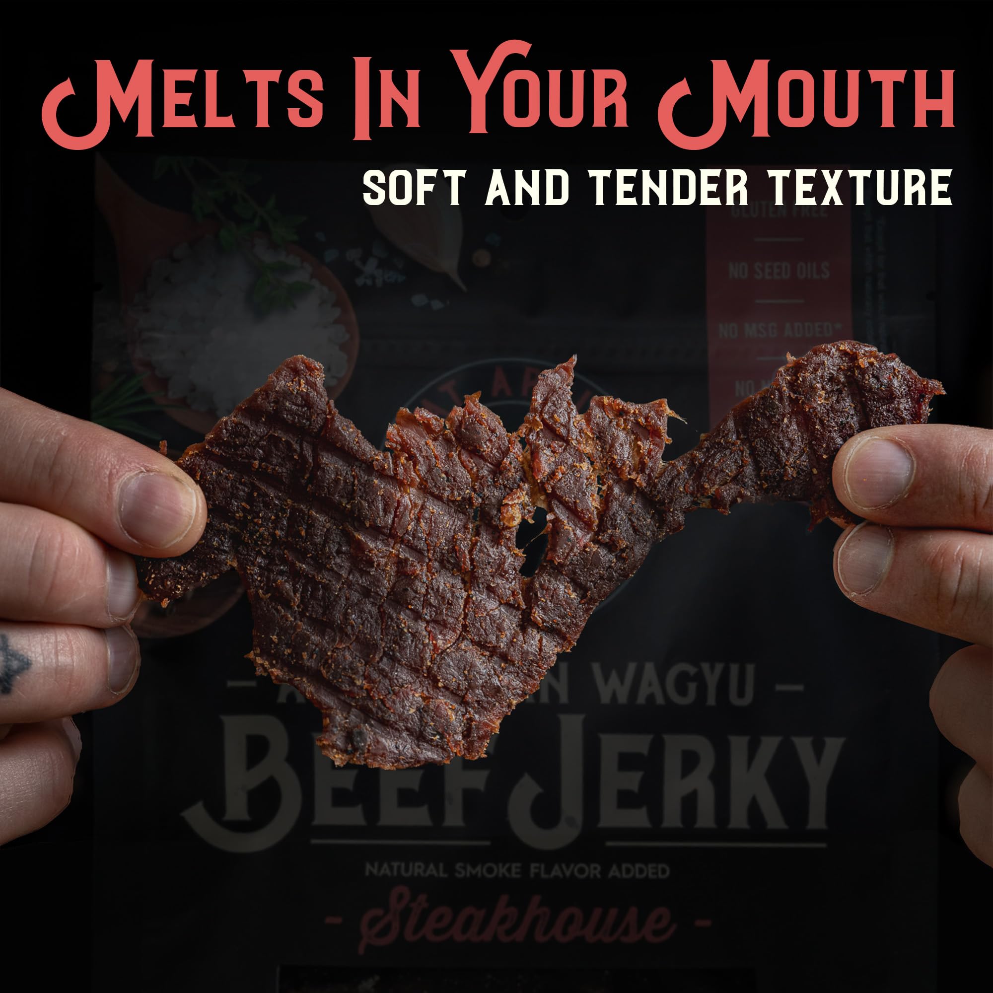 Meat Artisan Beef Jerky - Australian Wagyu Steakhouse - High Protein Snack - Gluten Free No MSG - Premium Gourmet Natural 3oz (85g)