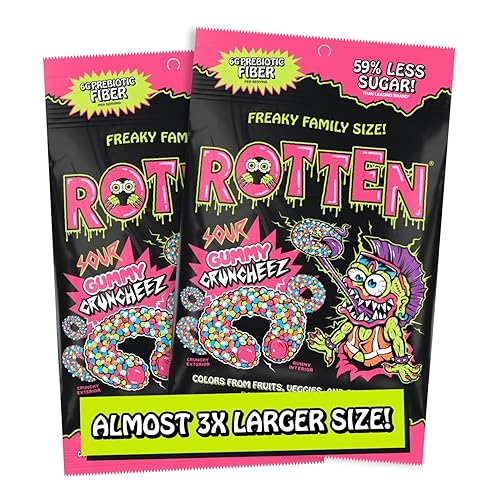 Rotten Sour Gummy Cruncheez - Low Sugar, Low Calorie, 5g Gut-Friendly Prebiotic Fiber, Gluten Free Candy, No Artificial Dyes - 5.3 oz Share Pack [2
