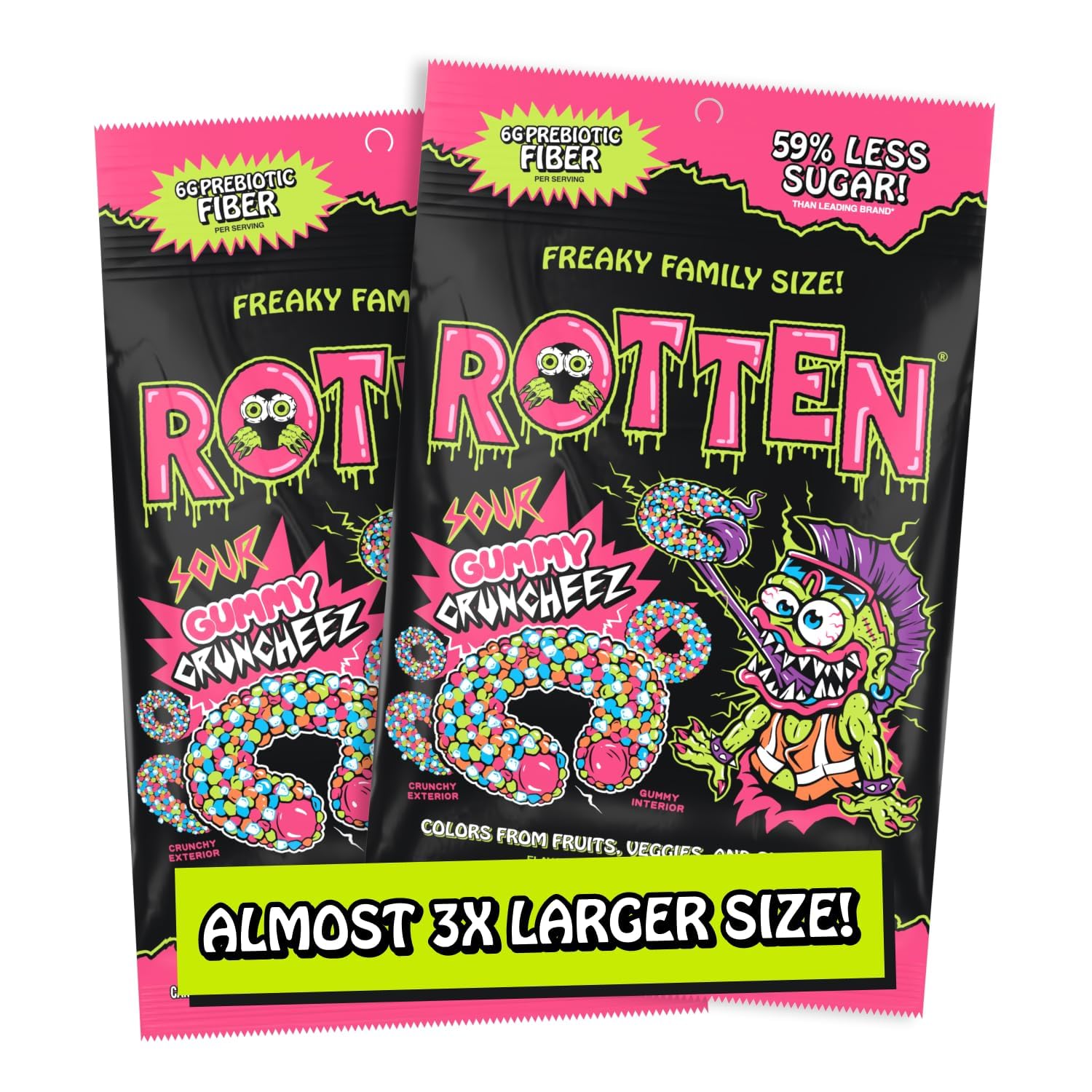 Rotten Sour Gummy Cruncheez - Low Sugar, Low Calorie, 5g Gut-Friendly Prebiotic Fiber, Gluten Free Candy, No Artificial Dyes - 5.3 oz Share Pack [2