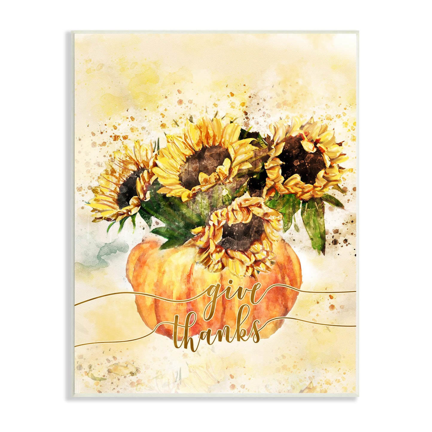 Stupell Industries Give Thanks Phrase Orange Pumpkin Sunflower Floral Burst, Design by Ziwei Li