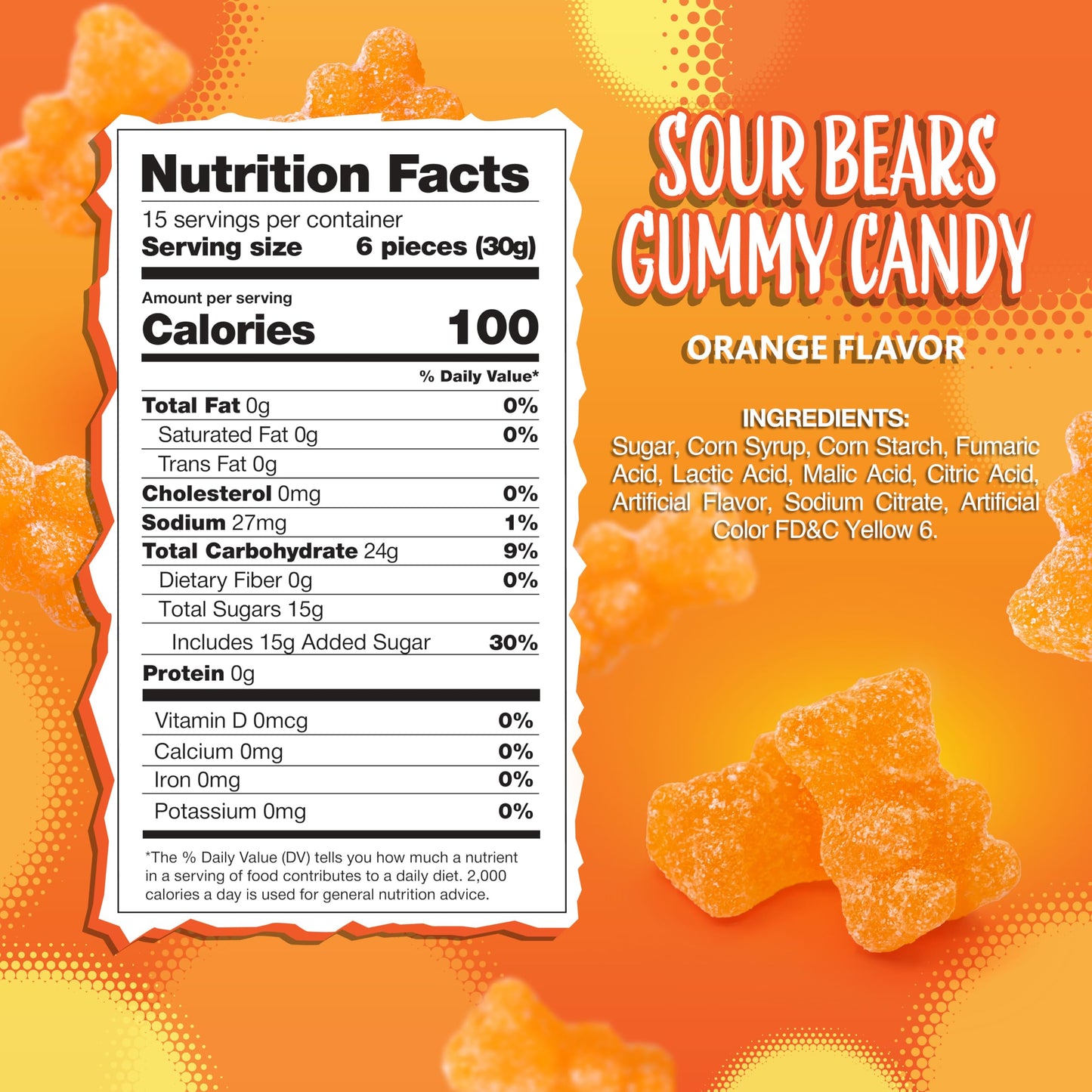 Sour Bears Gummy Candy | 1 Pound Bag | Orange Sour Candy | Vegan Gummies | Gummy Candies for Party Favors, Buffets, and Goodie Bags | Gelatin Free