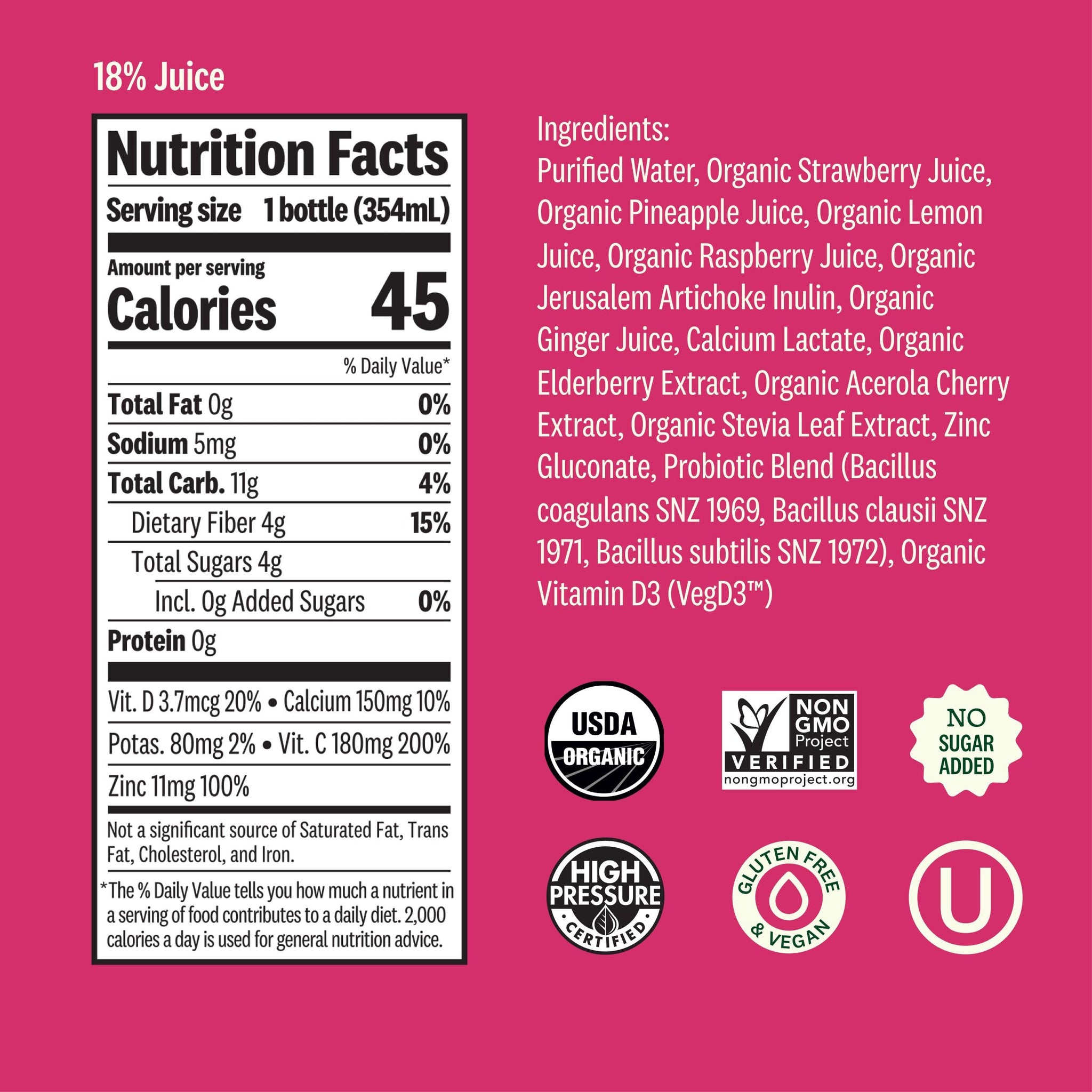 Suja Organic Gut Health Elderberry Ginger Cold Pressed Juice Drink, 12 fl oz Bottle