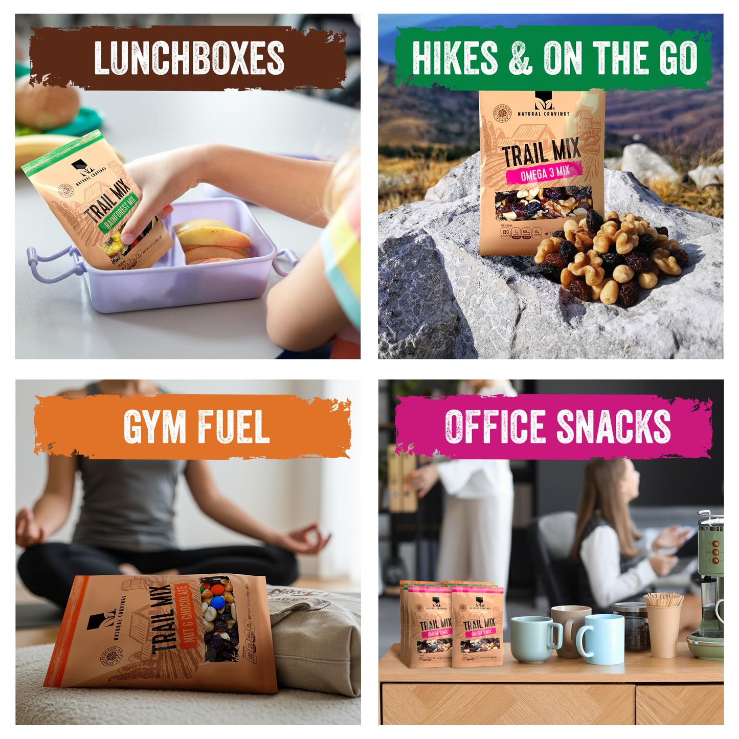 Natural Cravings Trail Mix Snack Packs Variety - 5 Bags - Dried Fruit Mix & Nuts Mix with Chocolate Chips, Peanuts, Cranberries, Raisins, Walnuts