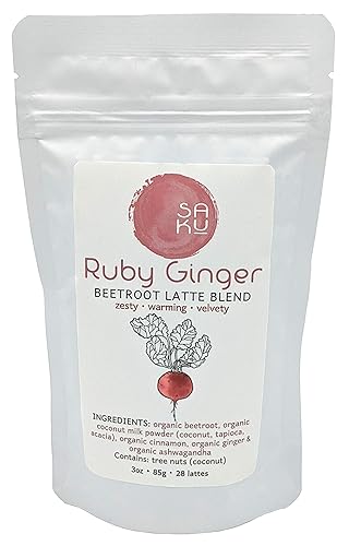 SAKU Tea, Ruby Ginger Beetroot Latte Blend, Super Food Latte, 3oz Bag