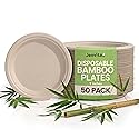 Jenvita Paper Bamboo Plates Disposable (50-Pack, 9-inch) | Sturdy & Microwave Safe | Compostable Paper Plates Disposable Heavy Duty | PFAS Free