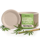 Jenvita Paper Bamboo Plates Disposable (50-Pack, 9-inch) | Sturdy & Microwave Safe | Compostable Paper Plates Disposable Heavy Duty | PFAS Free